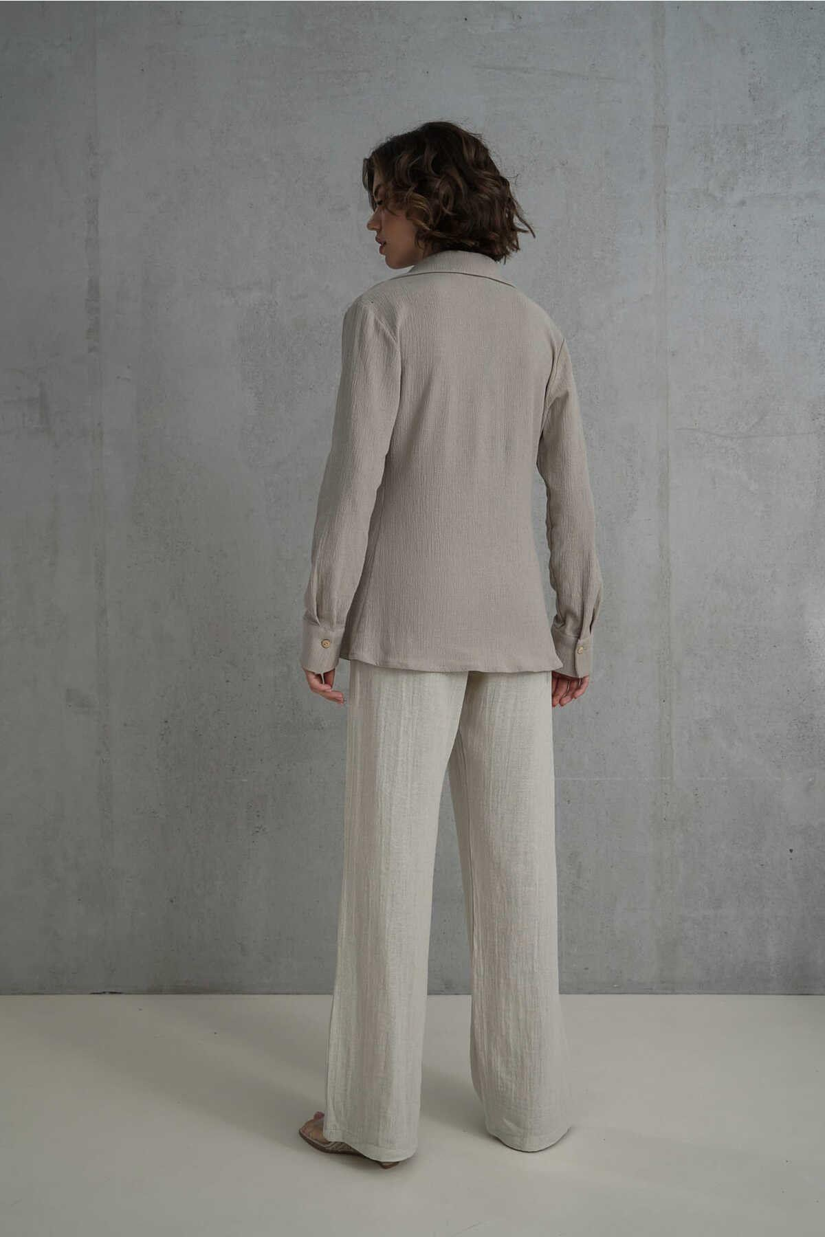 Morrow Ahşap Düğme Detay Taş Gömlek