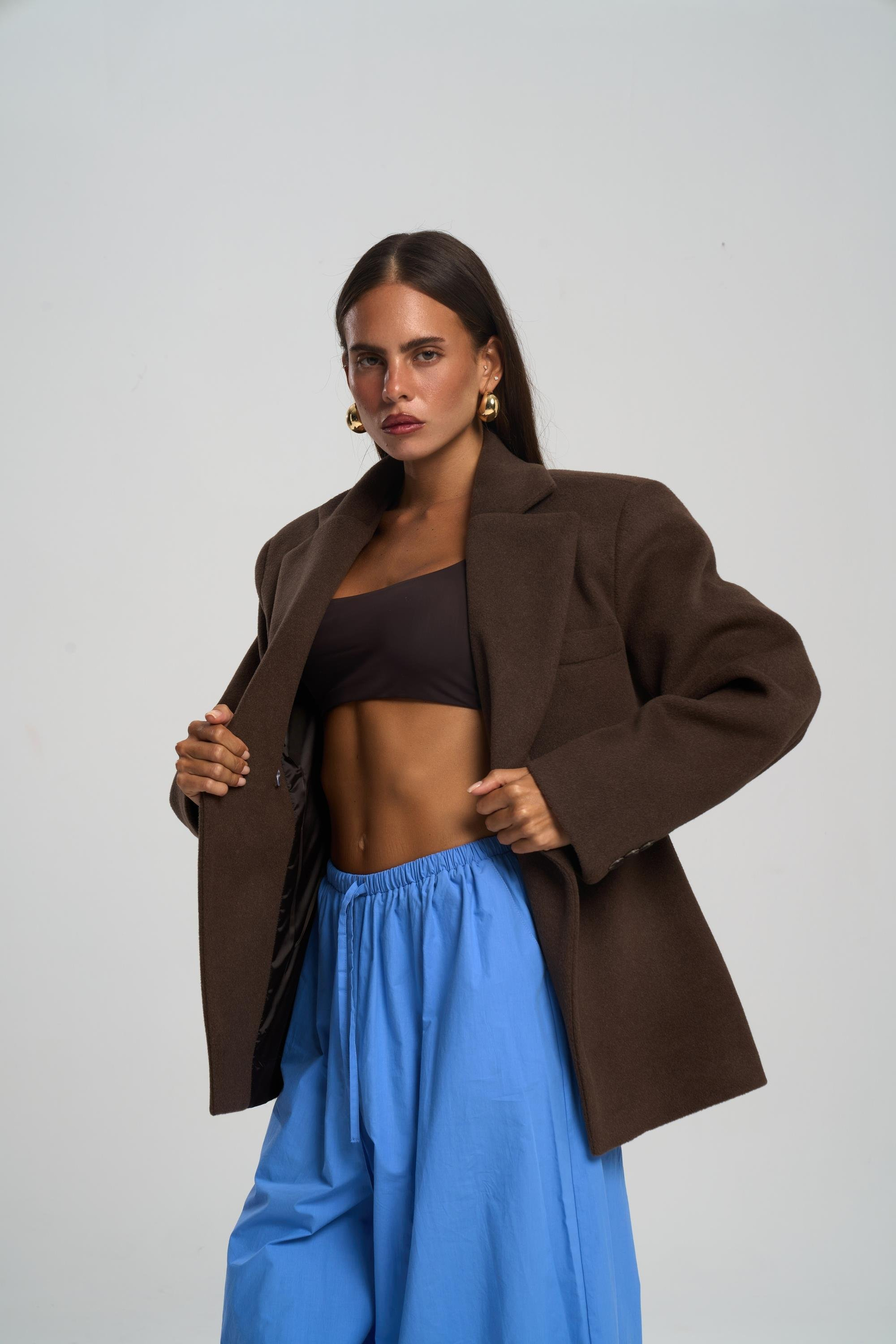 Naica Koyu Kahve Belden Oturmalı Blazer