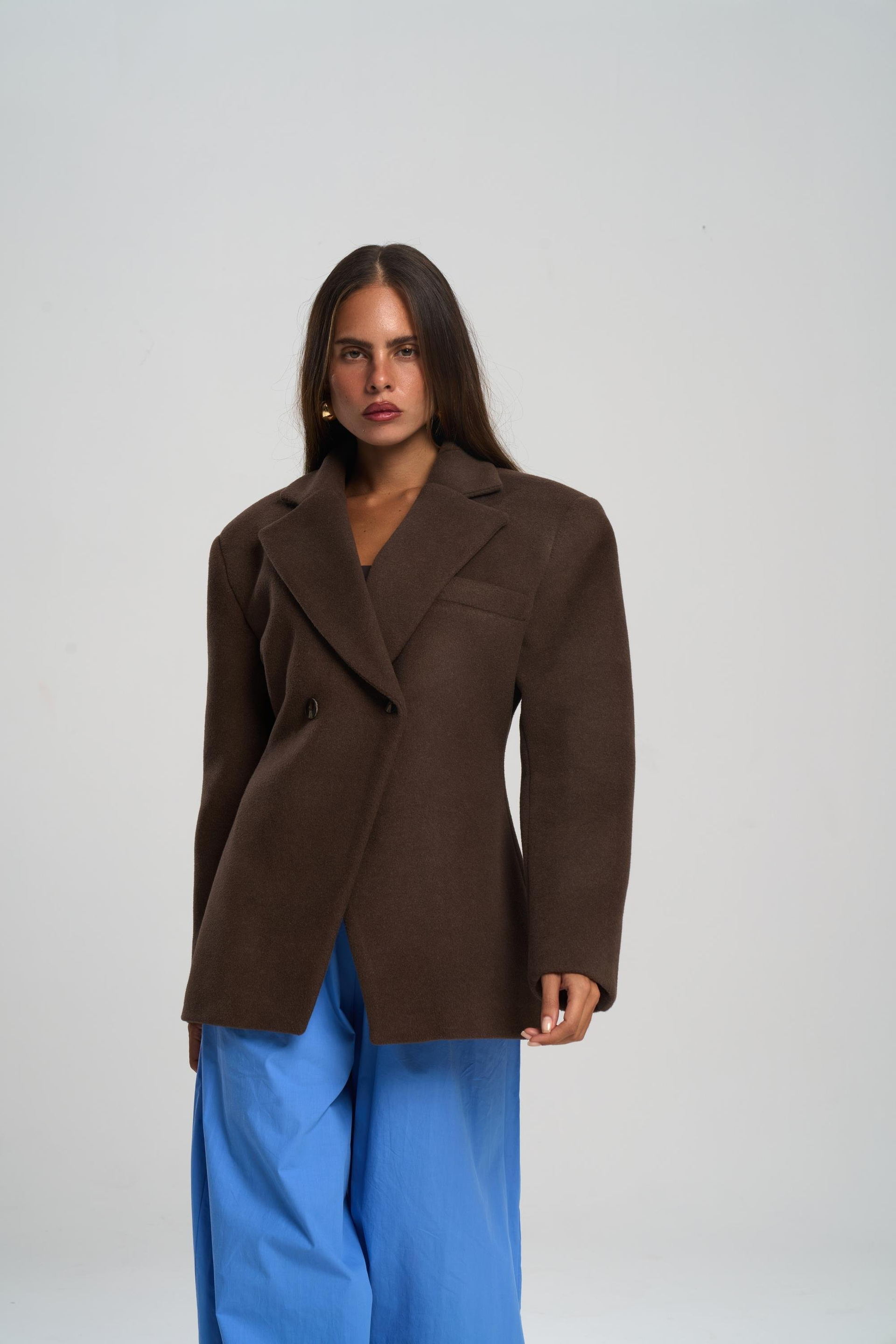 Naica Koyu Kahve Belden Oturmalı Blazer