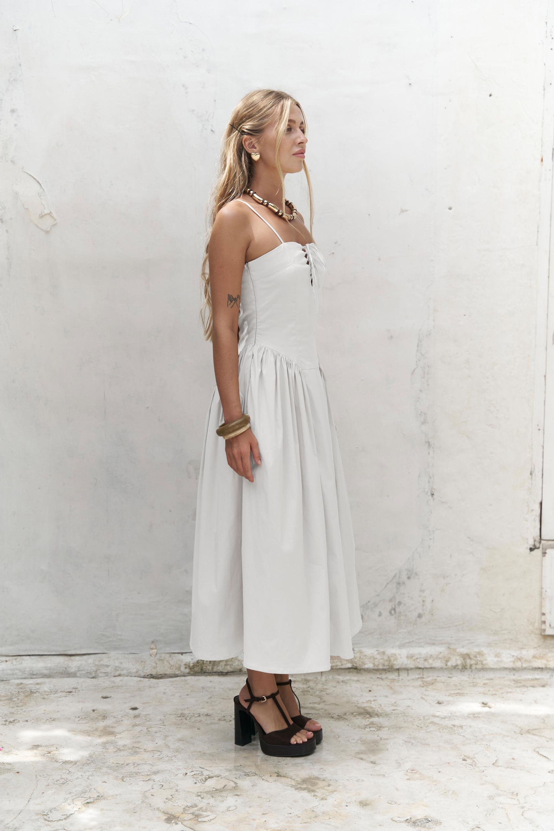 Narissa Askılı Midi Elbise - EKRU