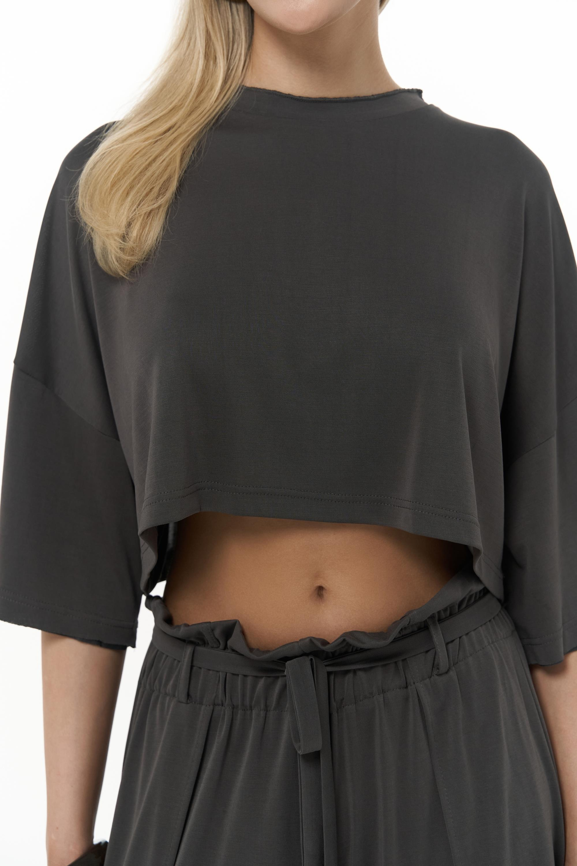 Nell Antrasit Crop T-Shirt Pantolon Takım