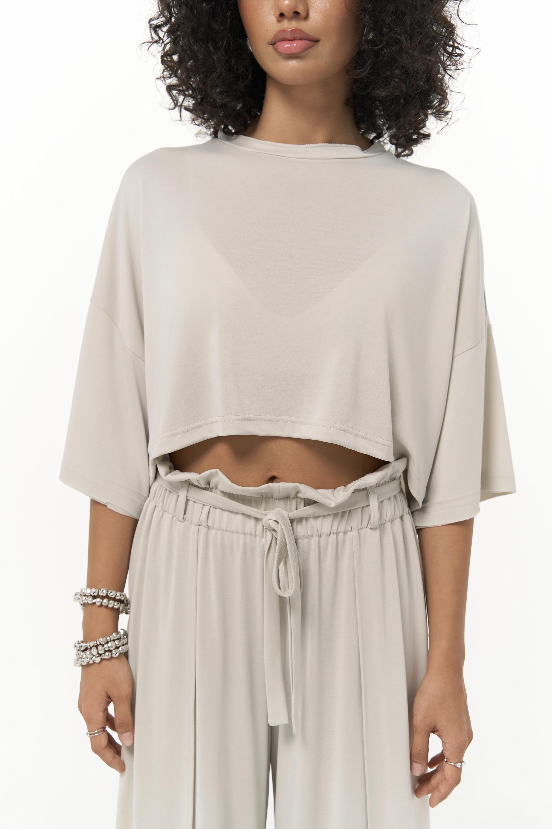 Nell Bej Crop T-Shirt Pantolon Takım