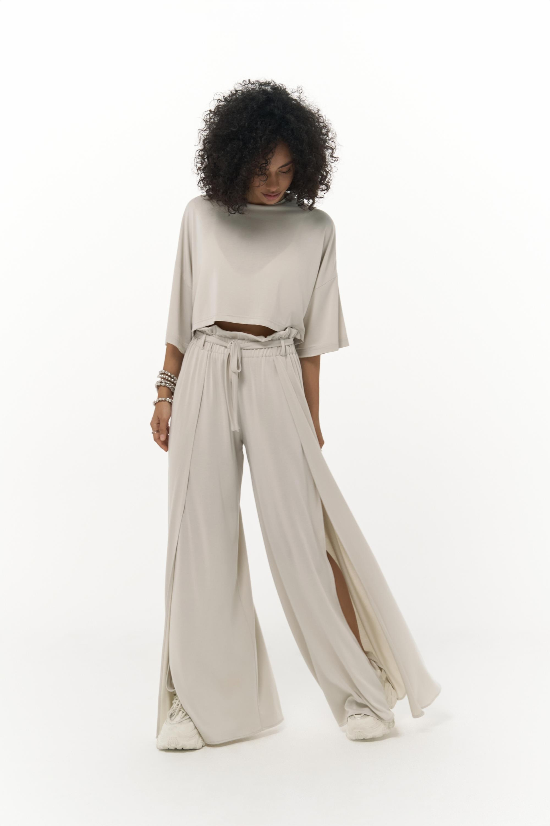 Nell Bej Crop T-Shirt Pantolon Takım