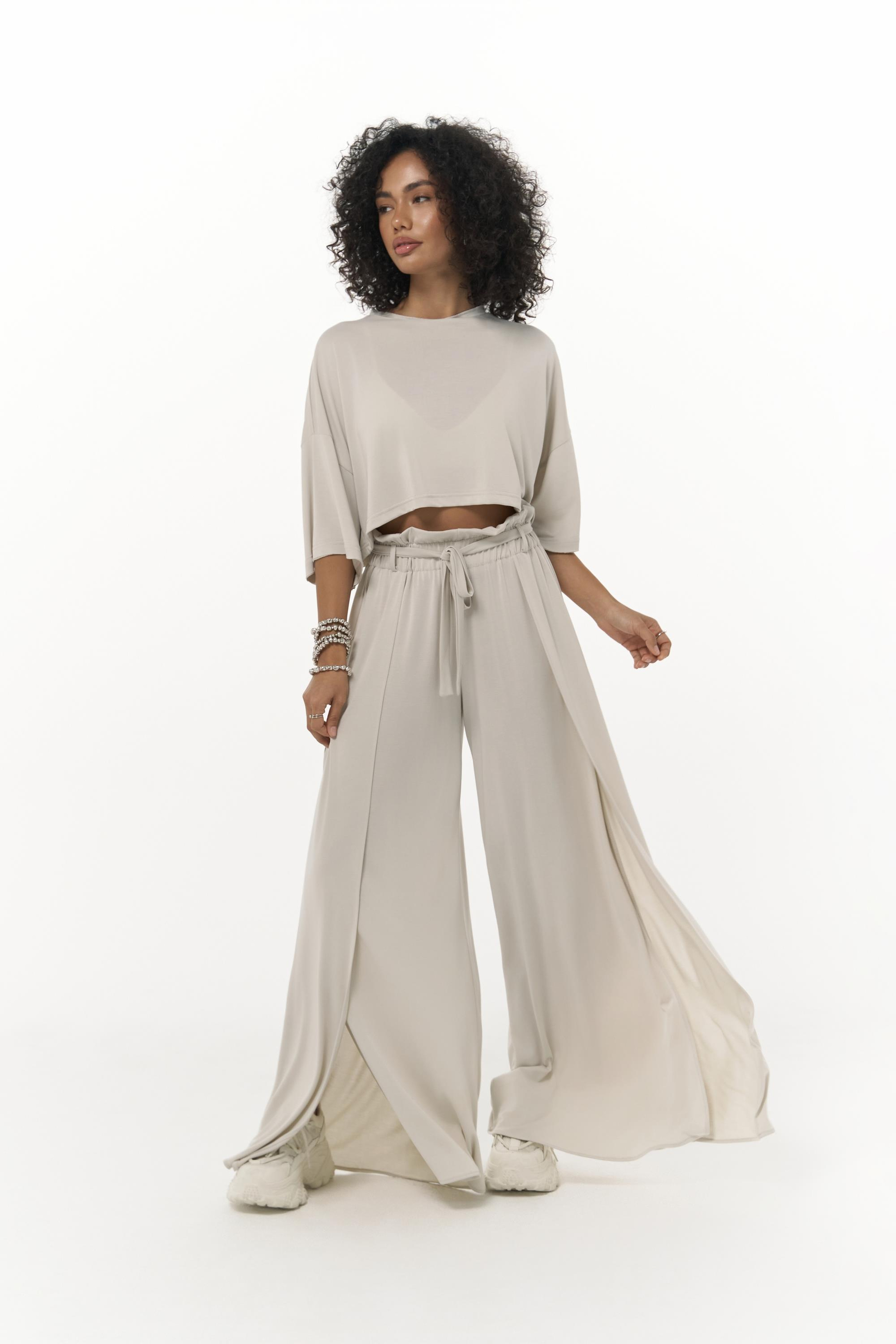 Nell Bej Crop T-Shirt Pantolon Takım
