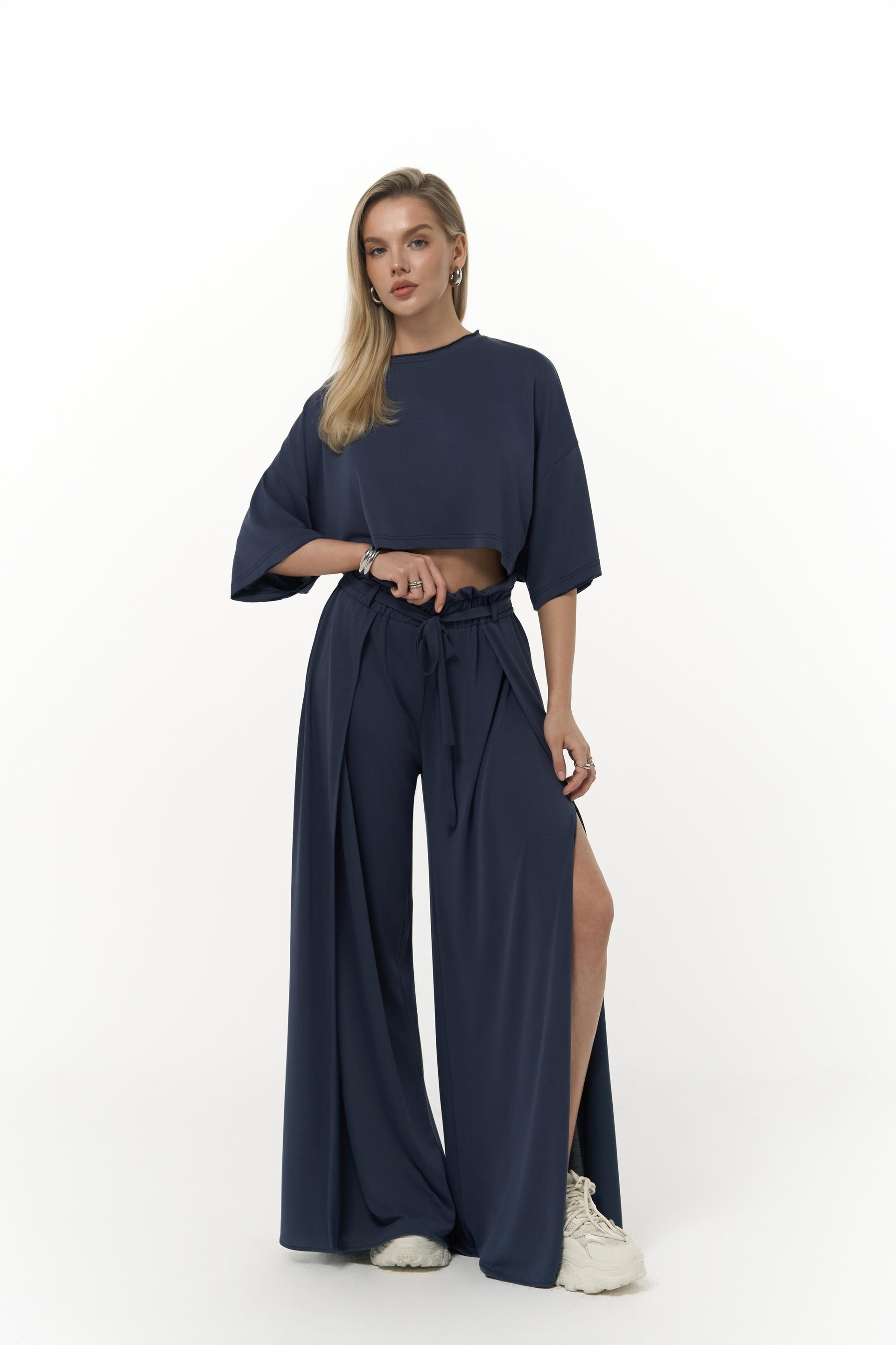 Nell Lacivert Crop T-Shirt Pantolon Takım