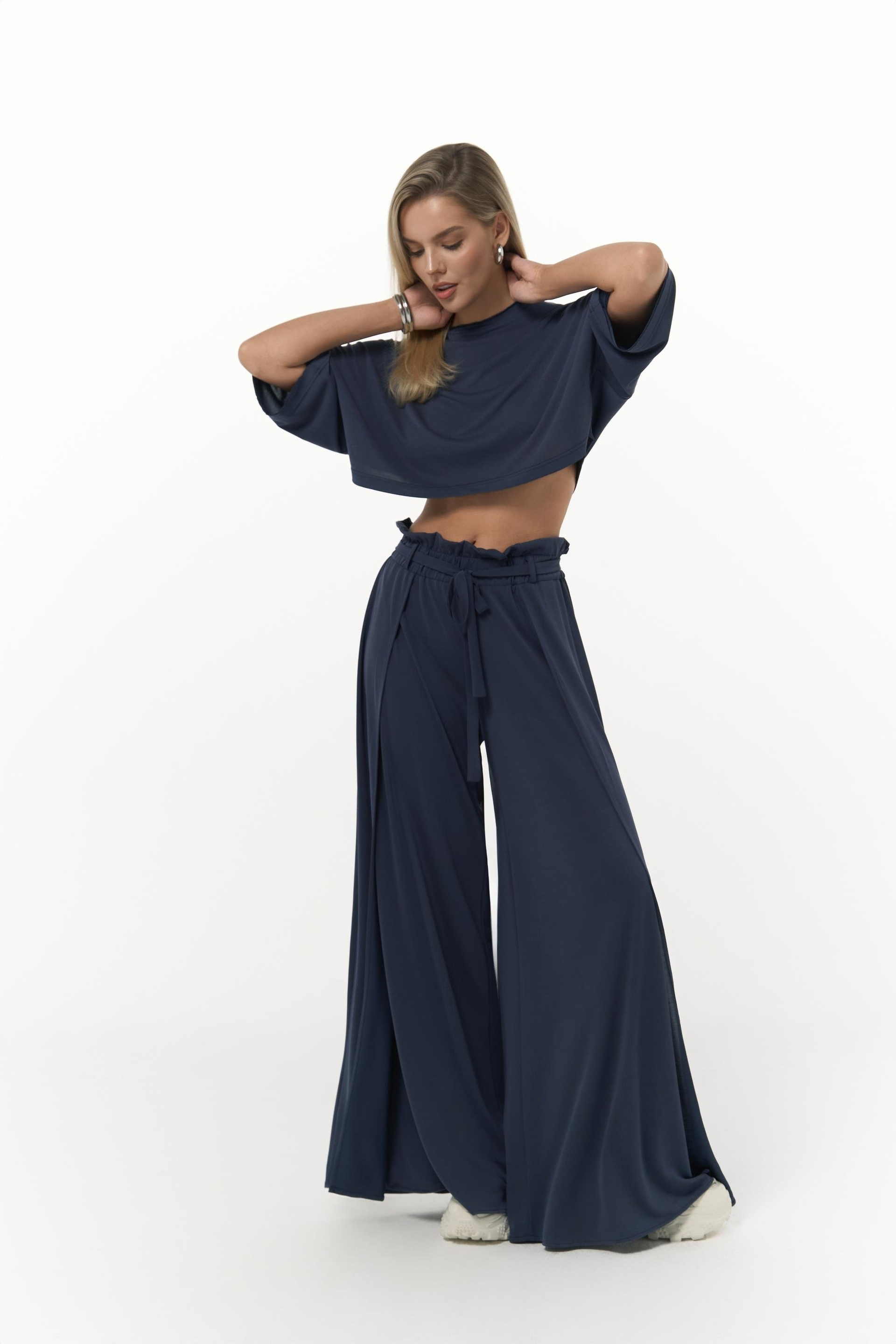 Nell Lacivert Crop T-Shirt Pantolon Takım