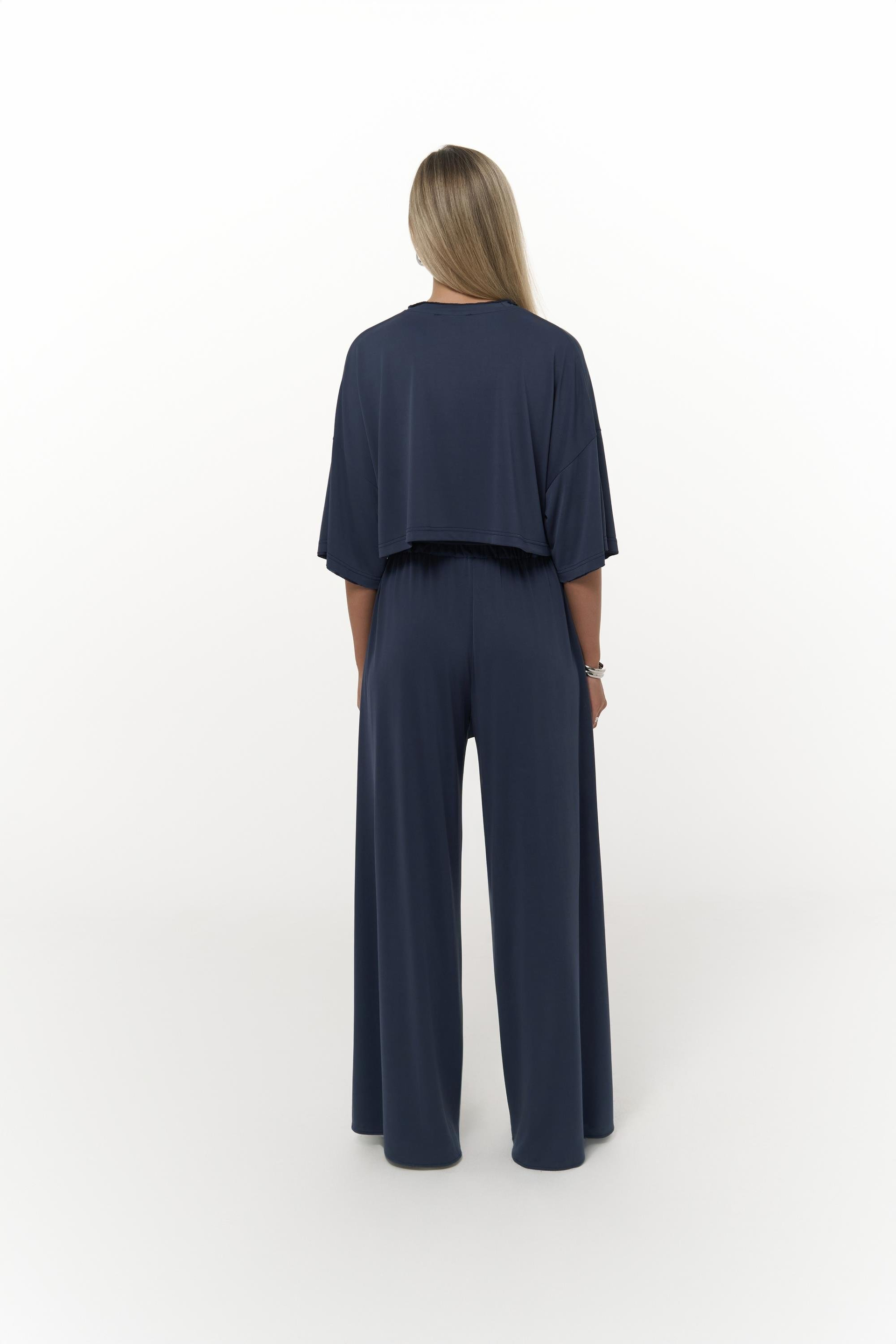 Nell Lacivert Crop T-Shirt Pantolon Takım