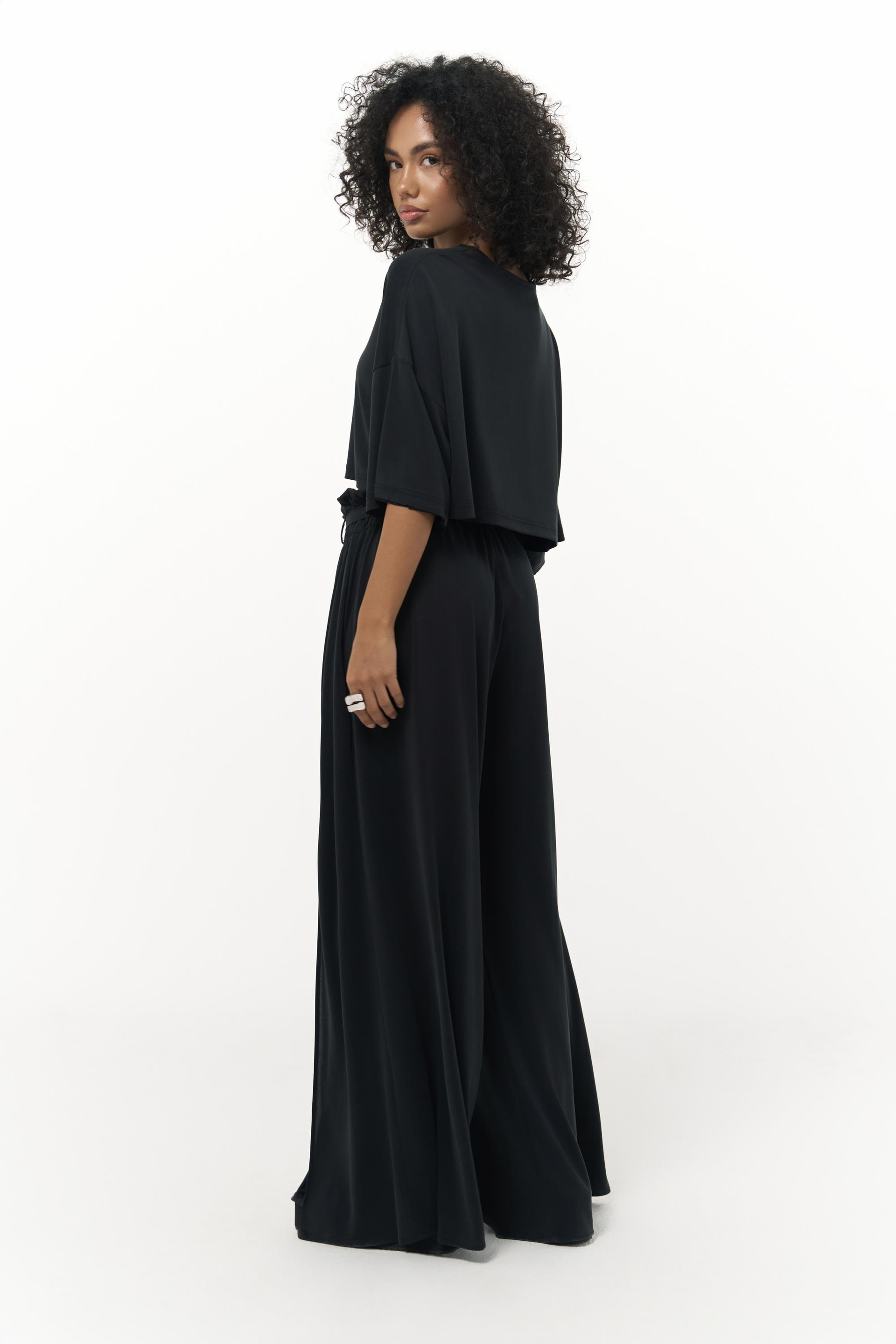 Nell Siyah Crop T-Shirt Pantolon Takım