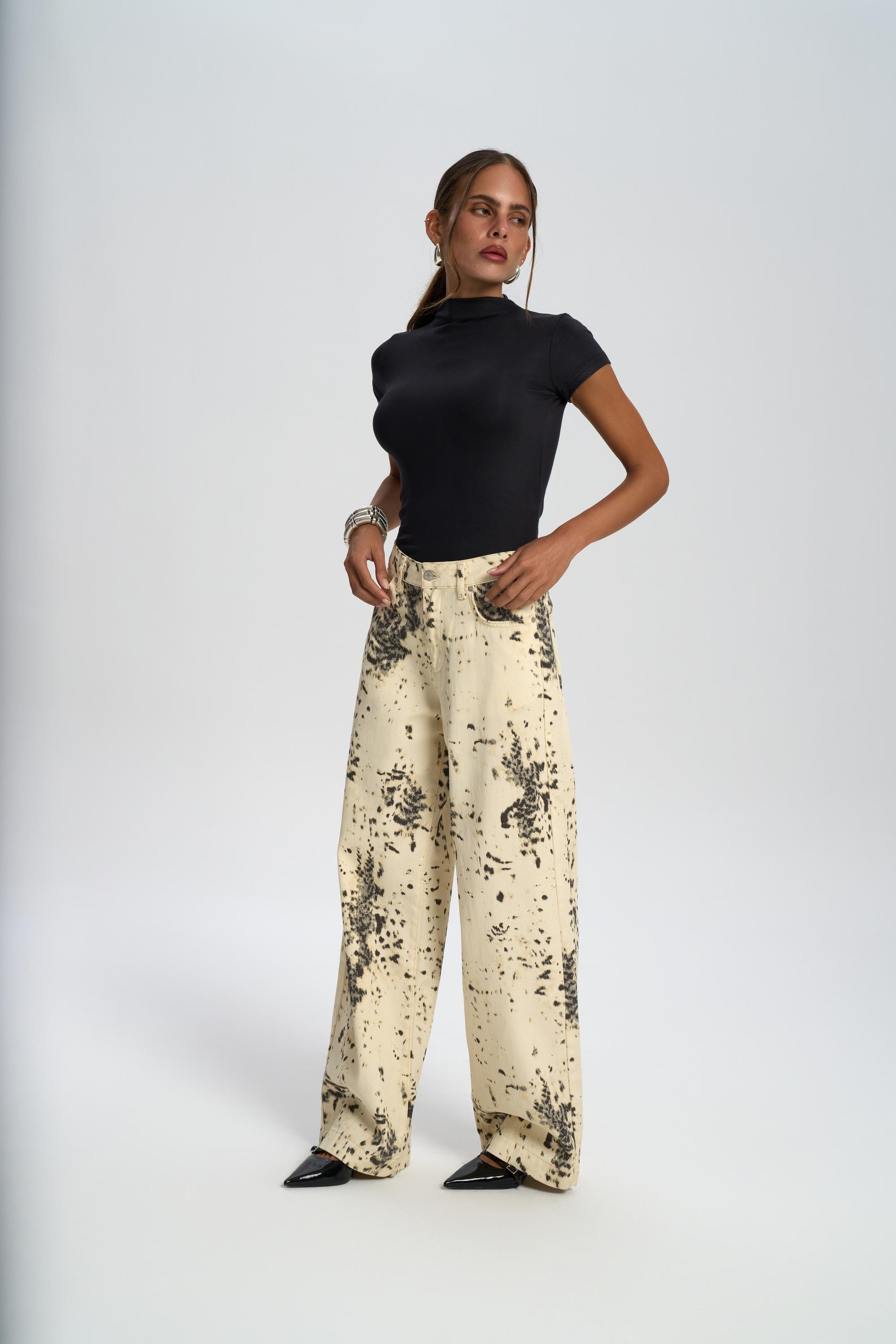 Nellore Patterned Beige Jean Pants