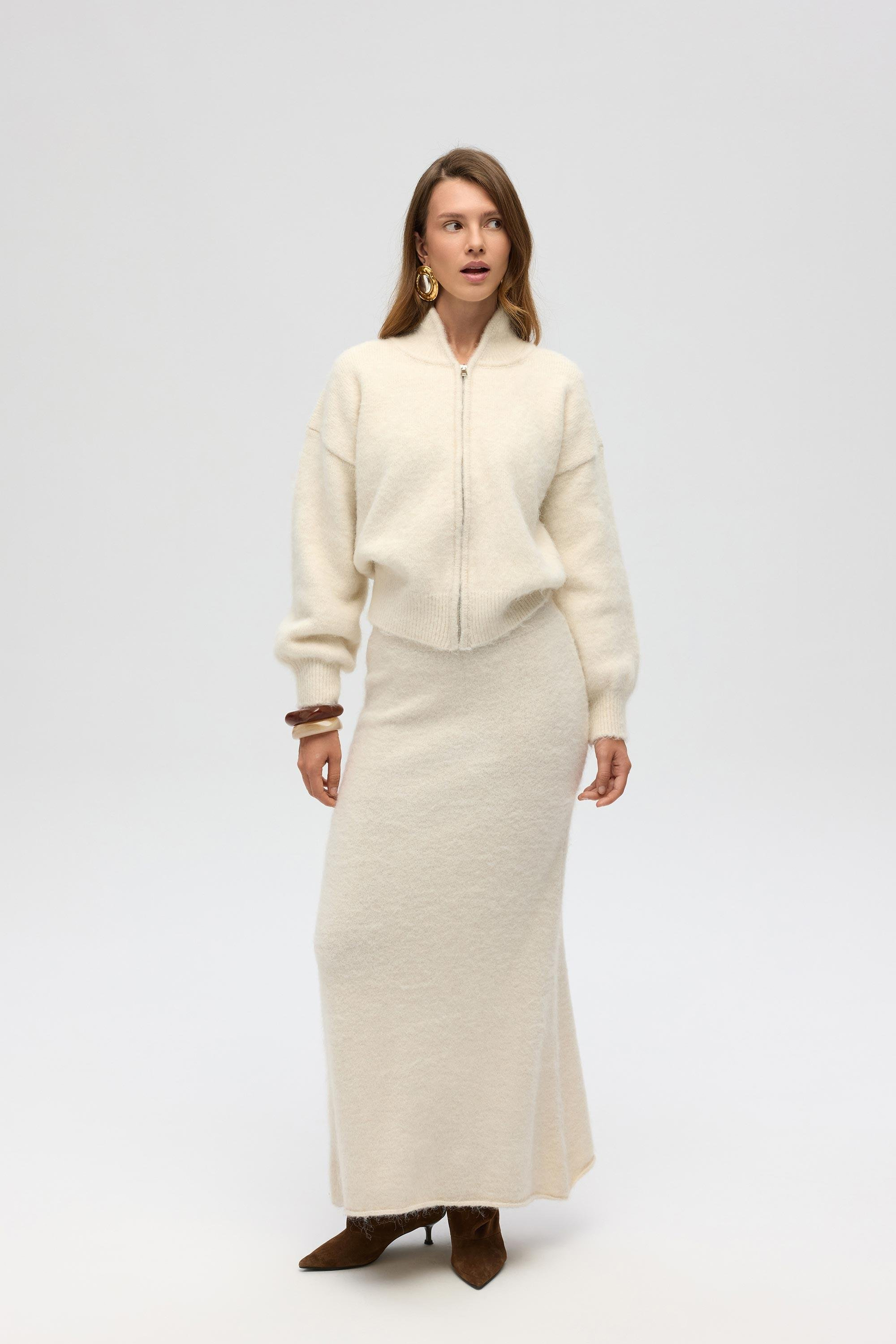 Nivra Ekru Uzun Triko Etek