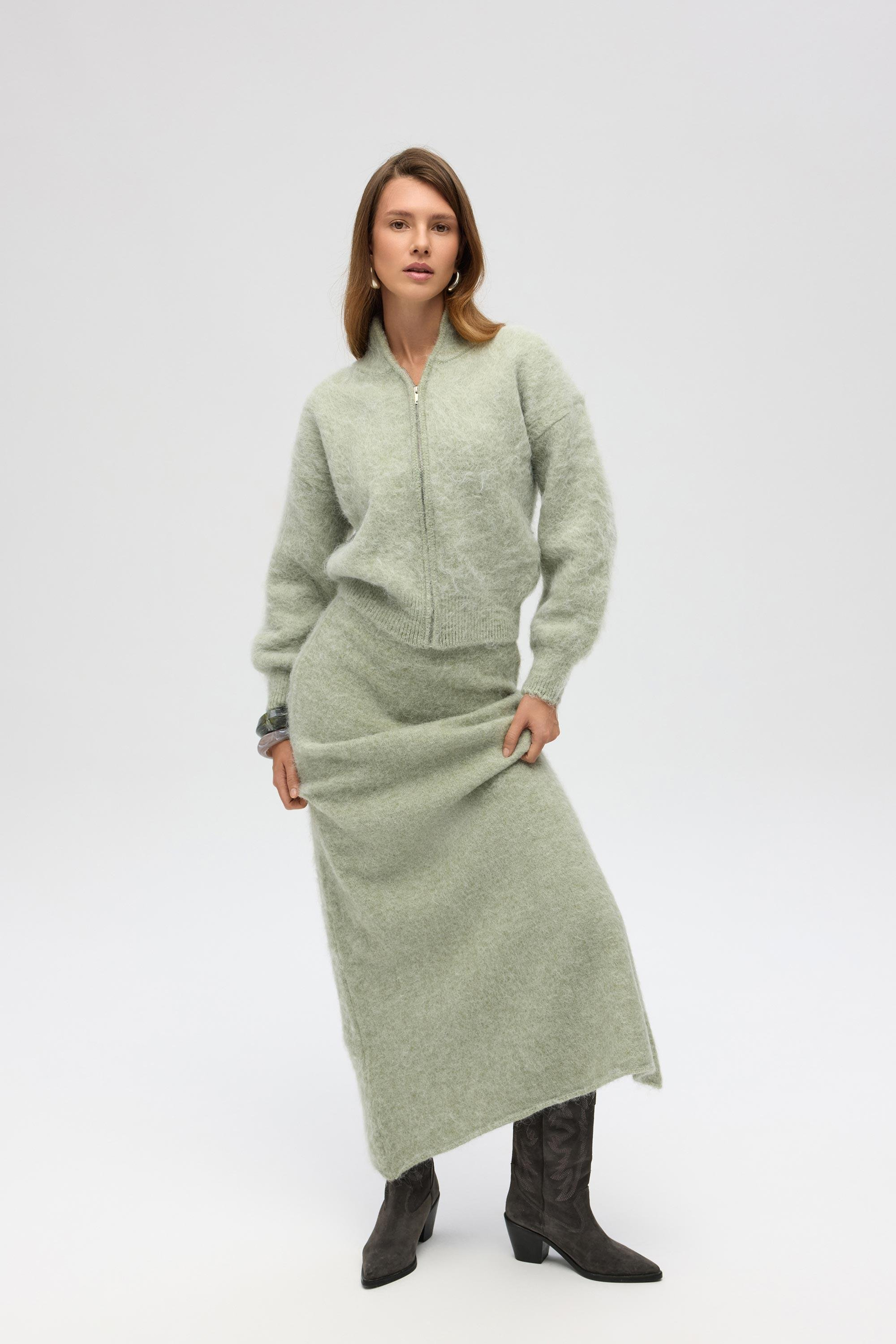 Nivra Yeşil Uzun Triko Etek