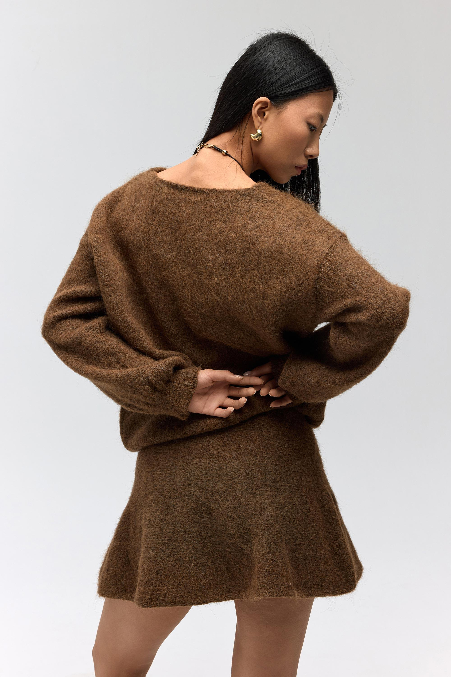 Nordis Volanlı Açık Kahve Triko Mini Etek