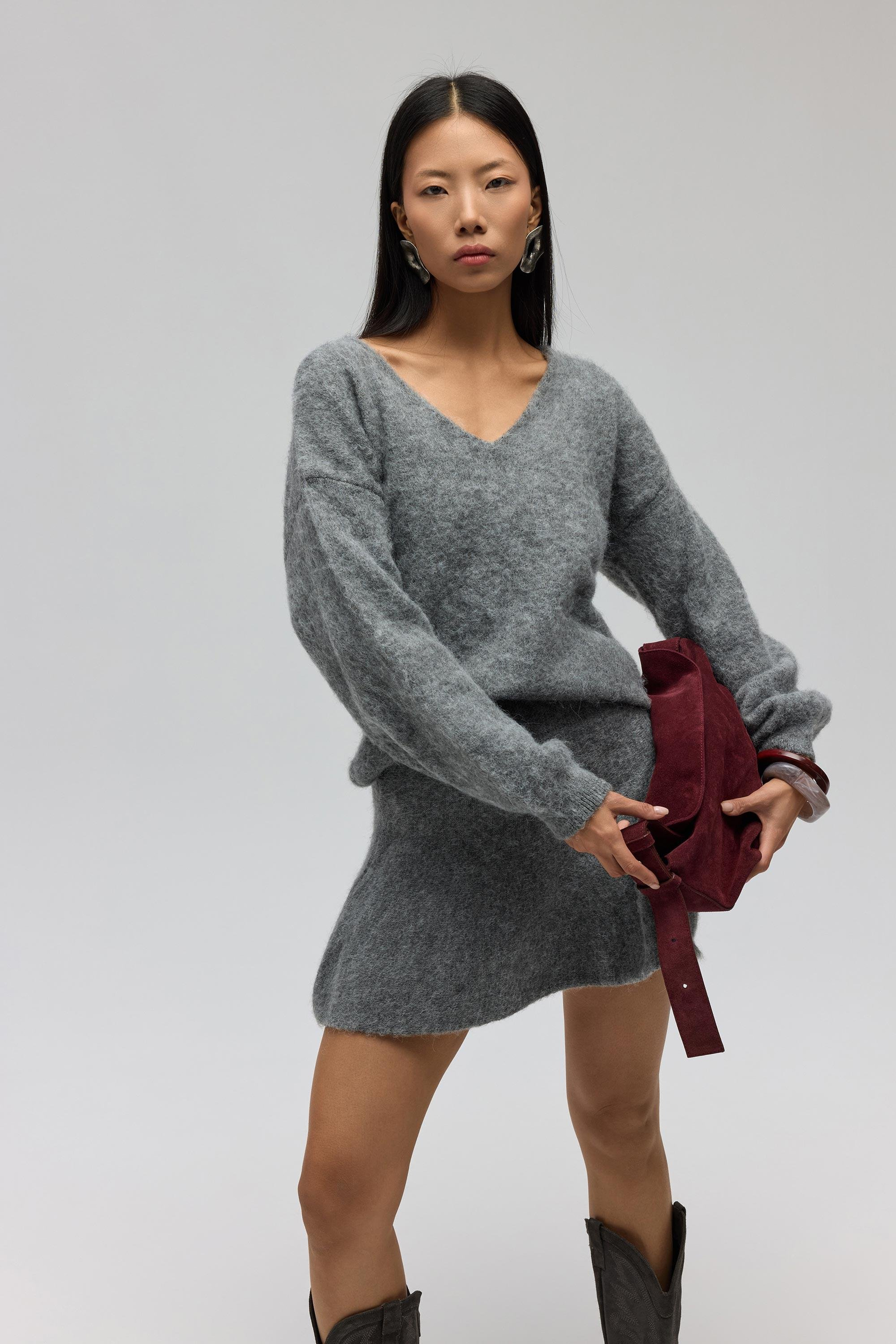 Nordis Volanlı Triko Mini Etek - GRI