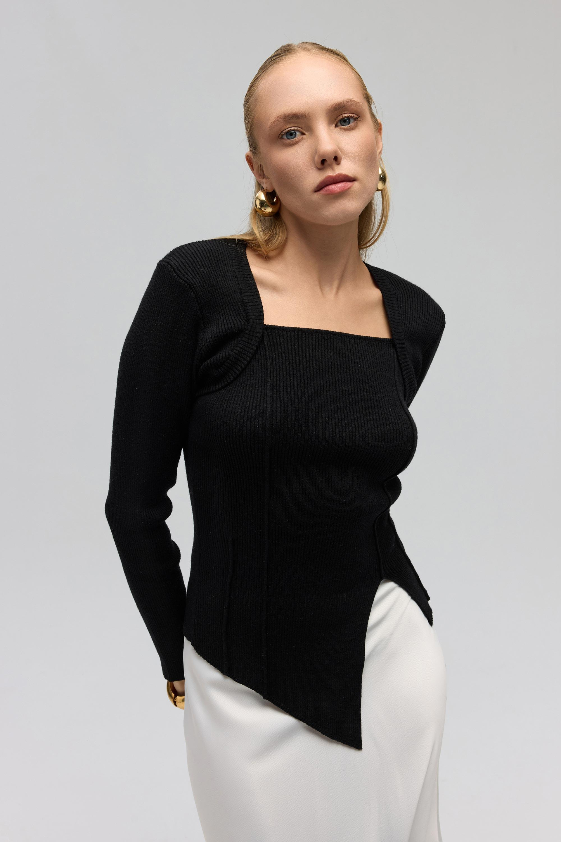 Nova Bolero Detay Siyah Triko Kazak