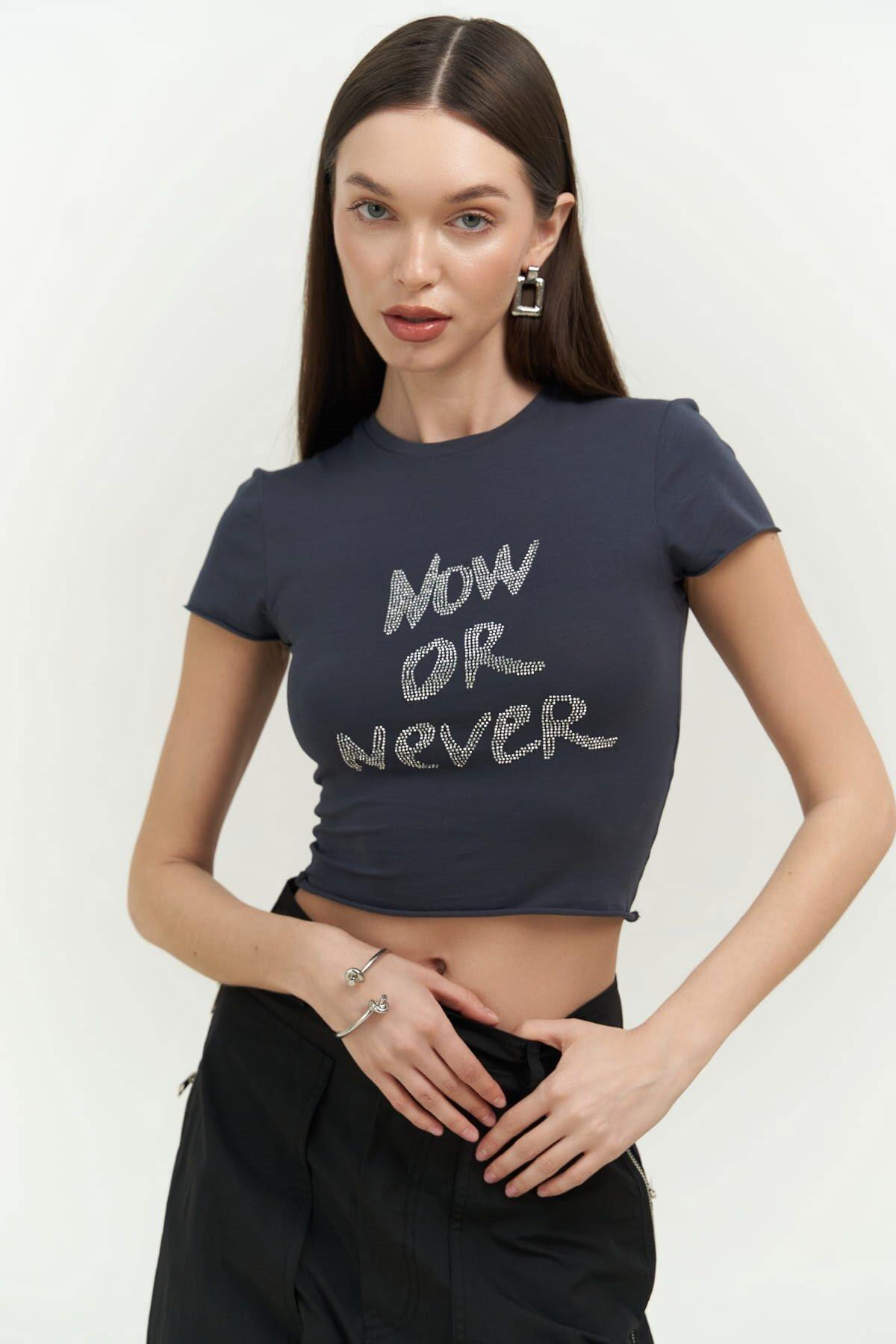 Now Or Never Charcoal Jersey Crop