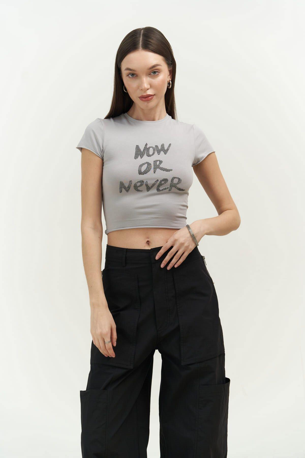 Now Or Never Gri Penye Crop