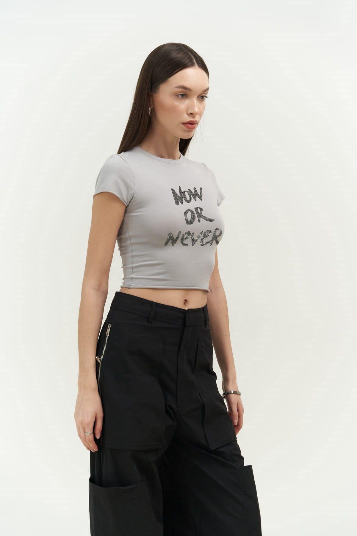 Now Or Never Gri Penye Crop