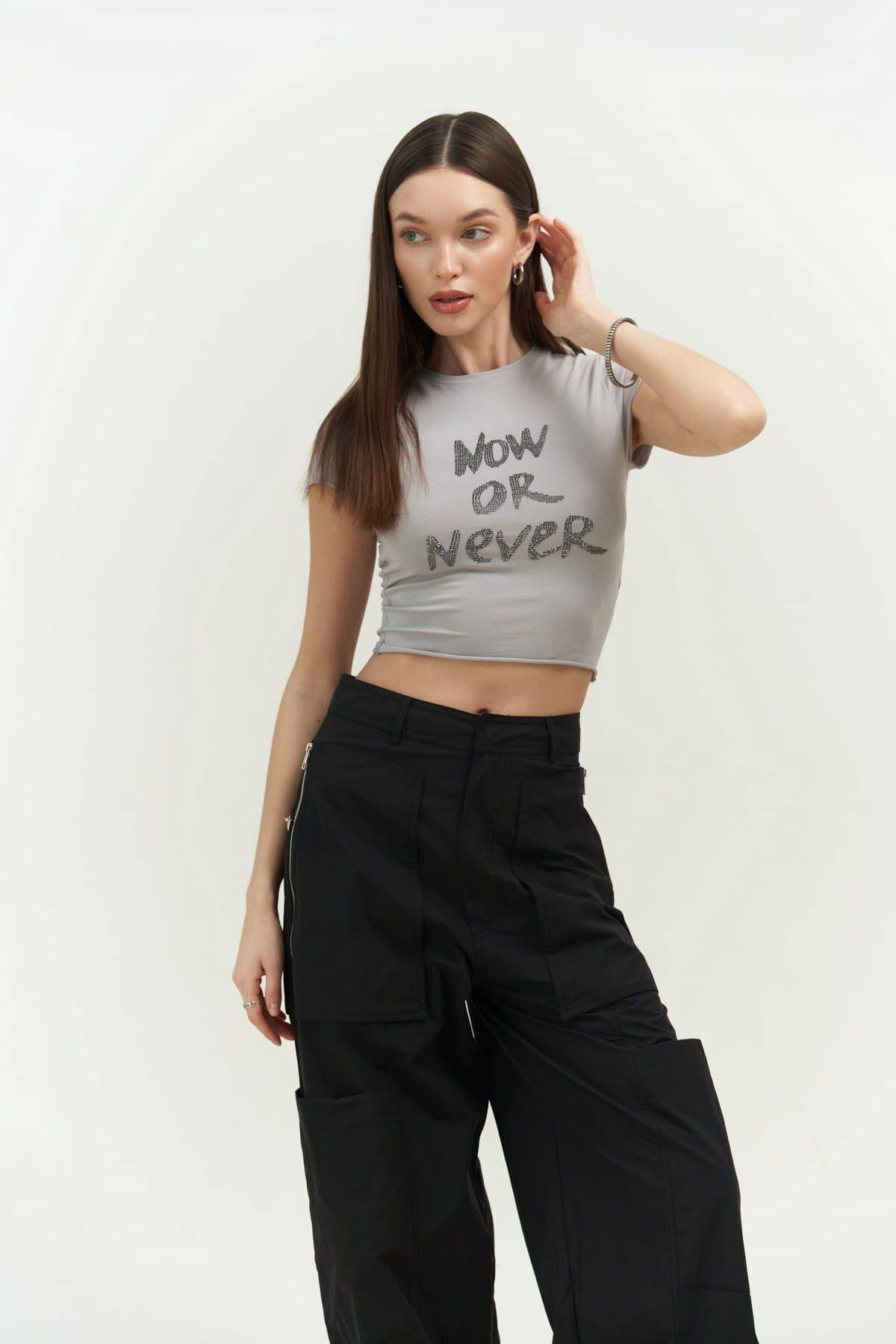 Now Or Never Gri Penye Crop