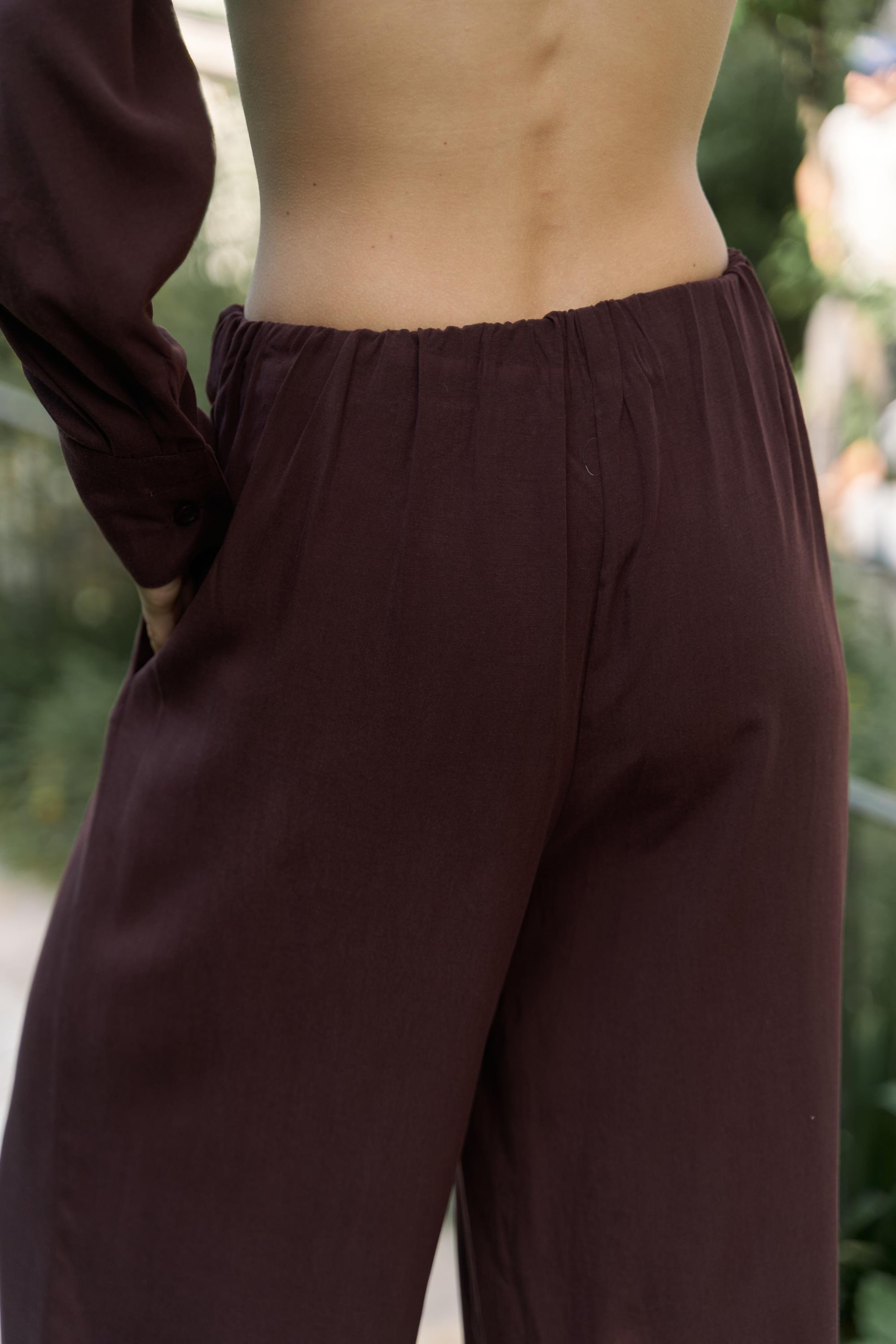 Nunzia Arka Detaylı Bordo Oversize Gömlek Pantolon Takım