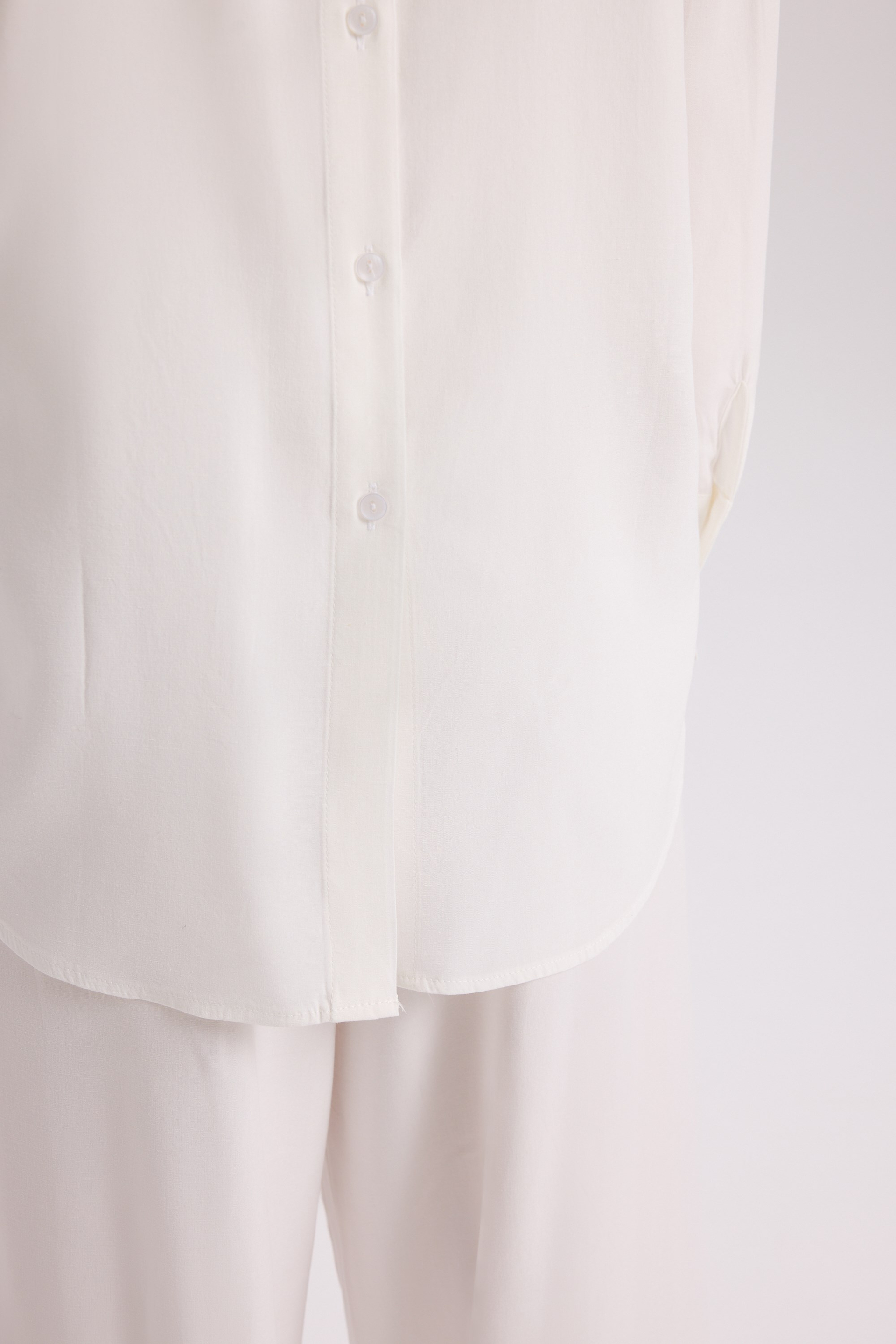 Nunzia Back Detail Ecru Oversized Shirt Pants Set