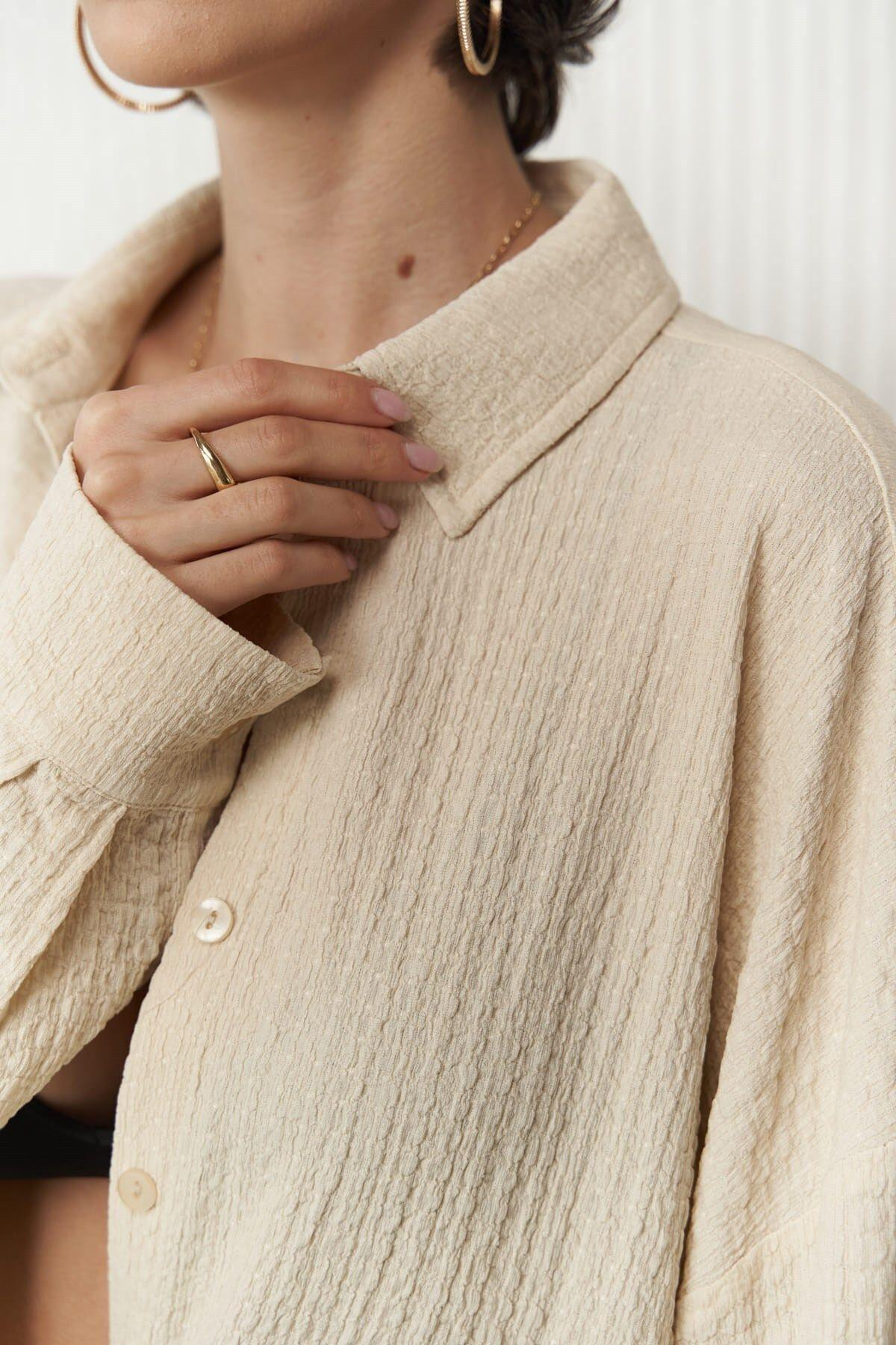 Ocean Bej Oversize Gömlek