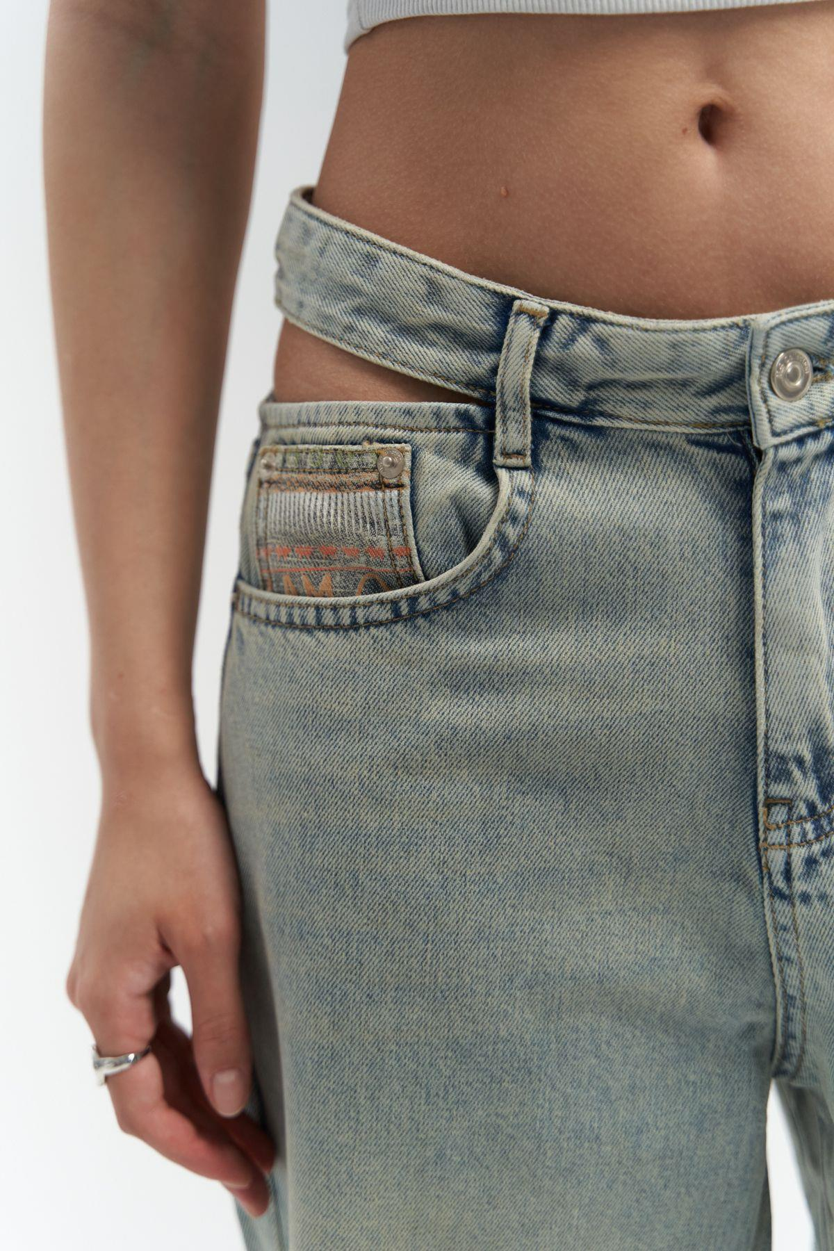 Oldwin Kirli Gri Vintage Baskı Detay Jean Pantolon