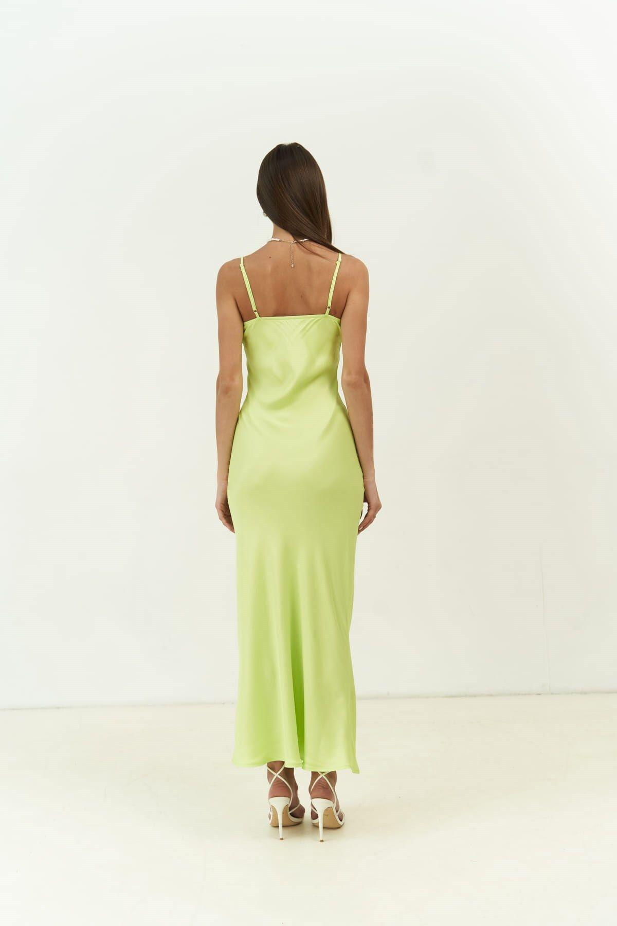 Olesya Strappy Long Neon Green Dress