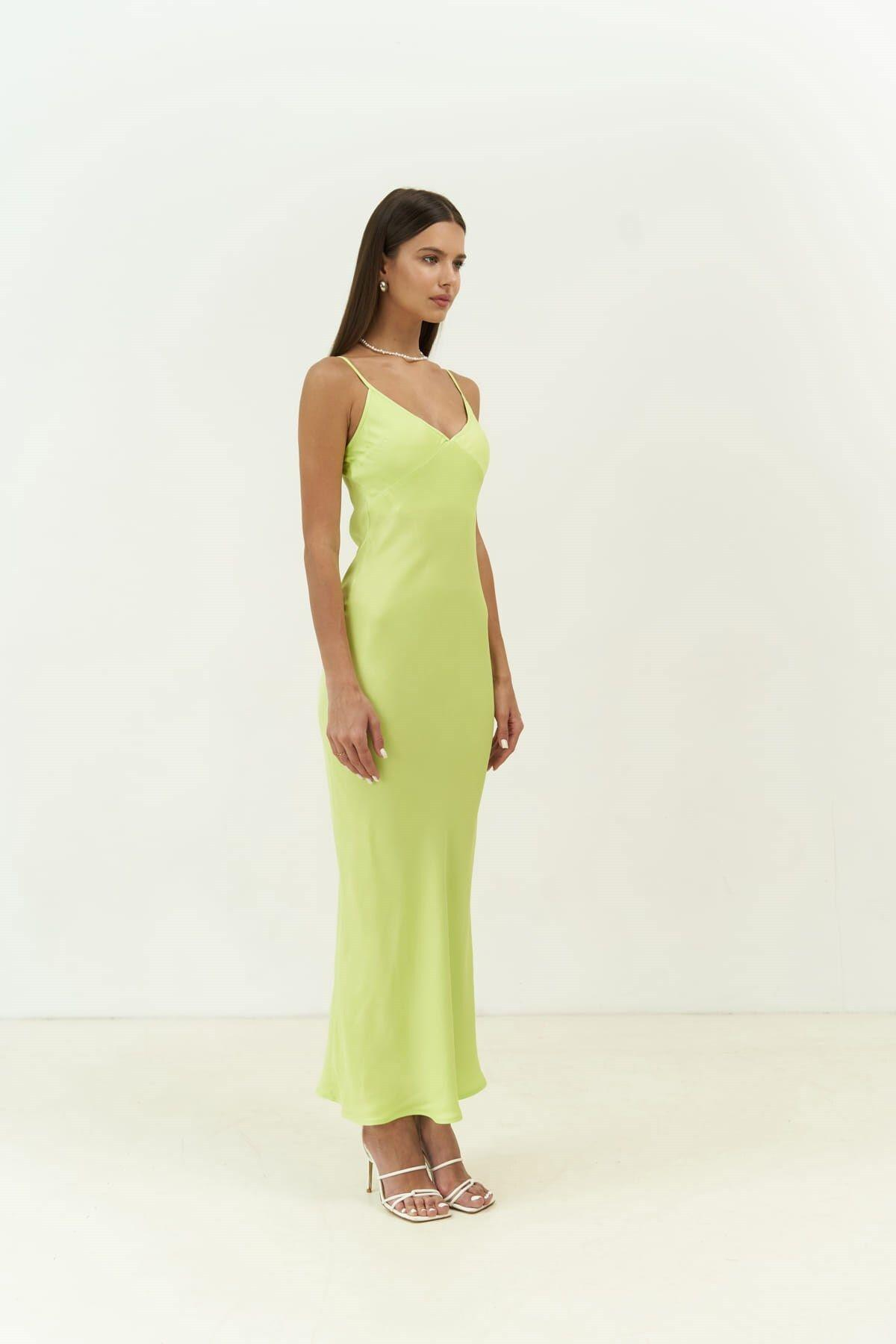 Olesya Strappy Long Neon Green Dress