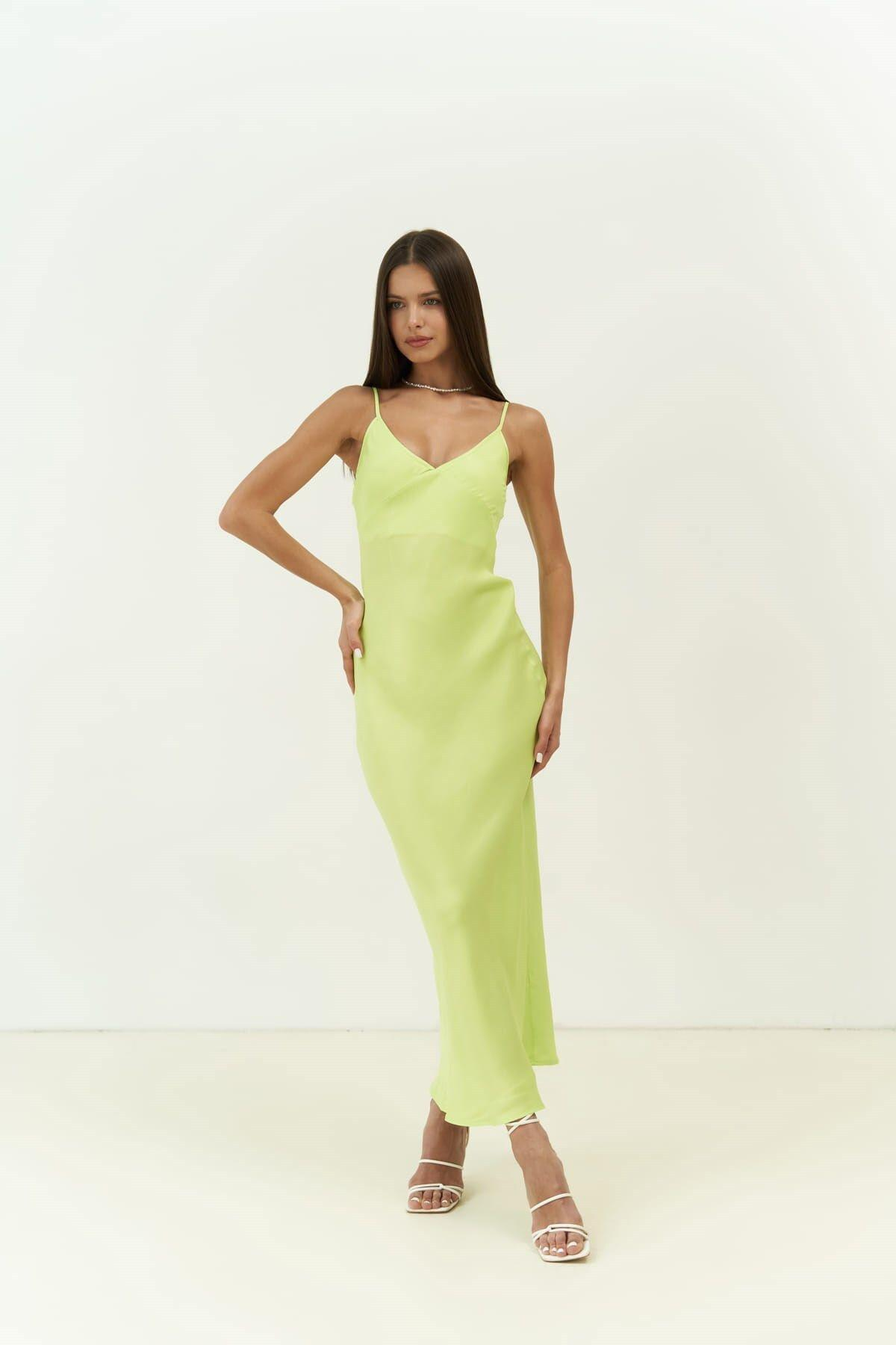 Olesya Strappy Long Neon Green Dress