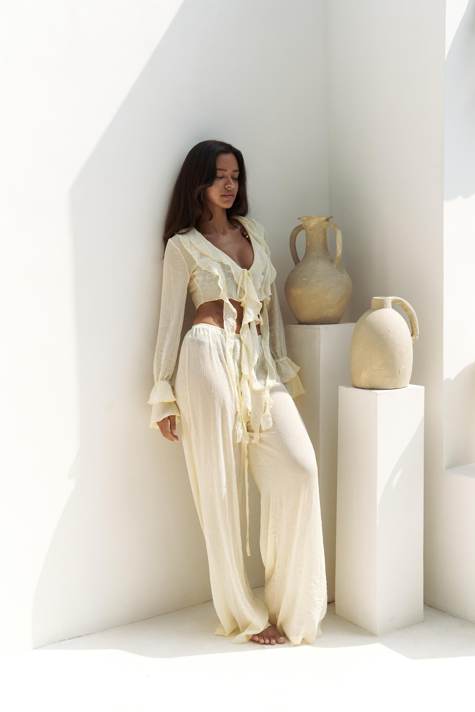 Olivia Sarı Gömlek Pantolon Takım