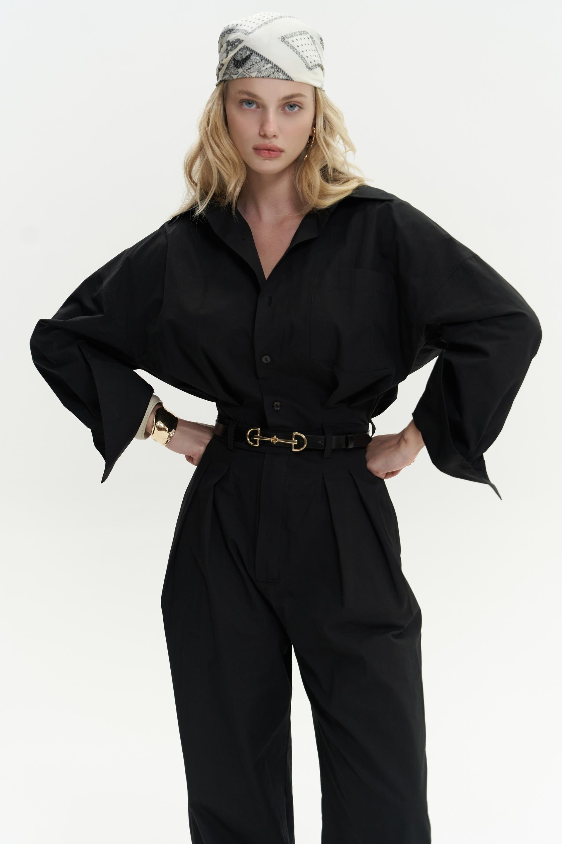 Olney Kemer Detay Uzun Siyah Tulum