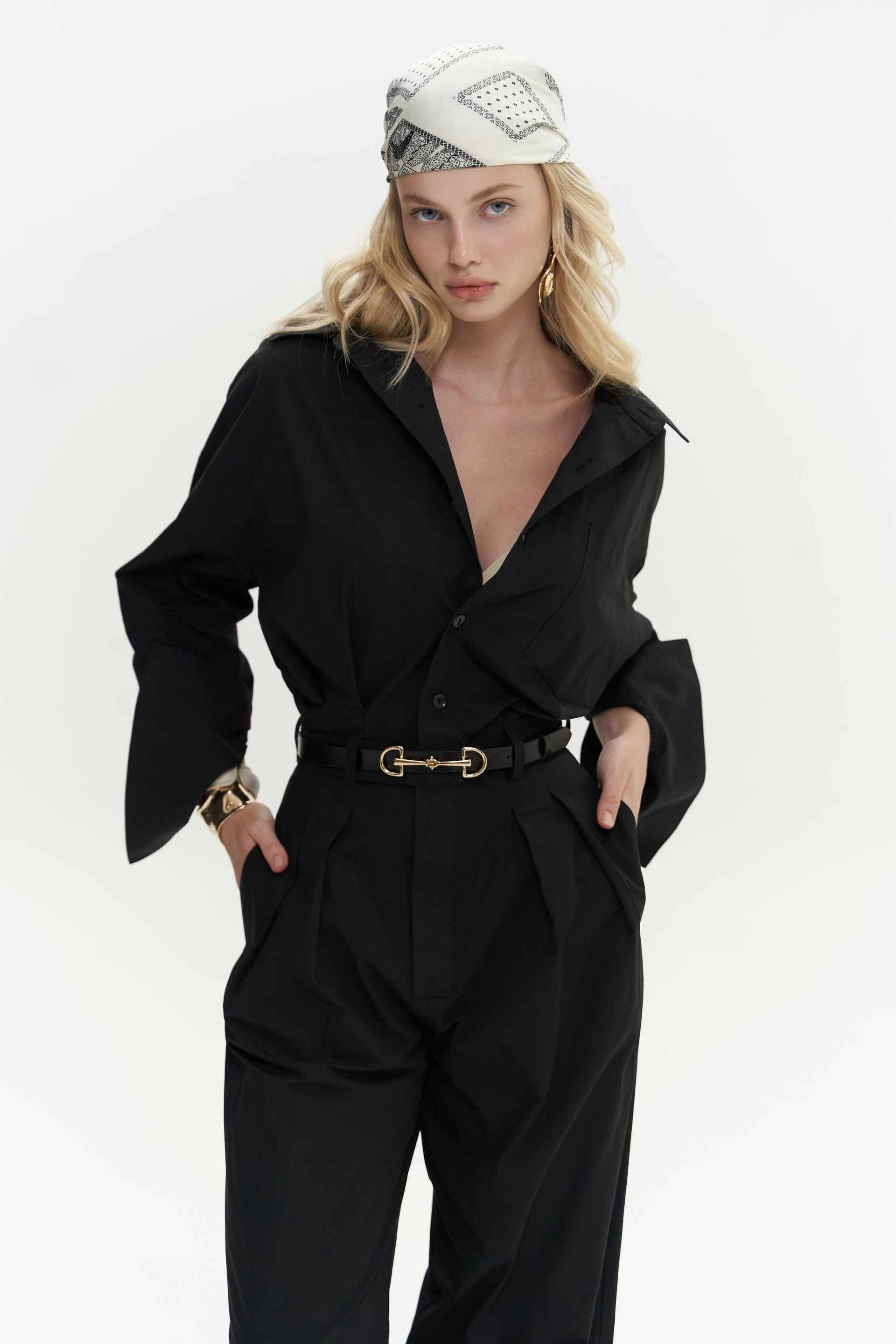 Olney Kemer Detay Uzun Siyah Tulum