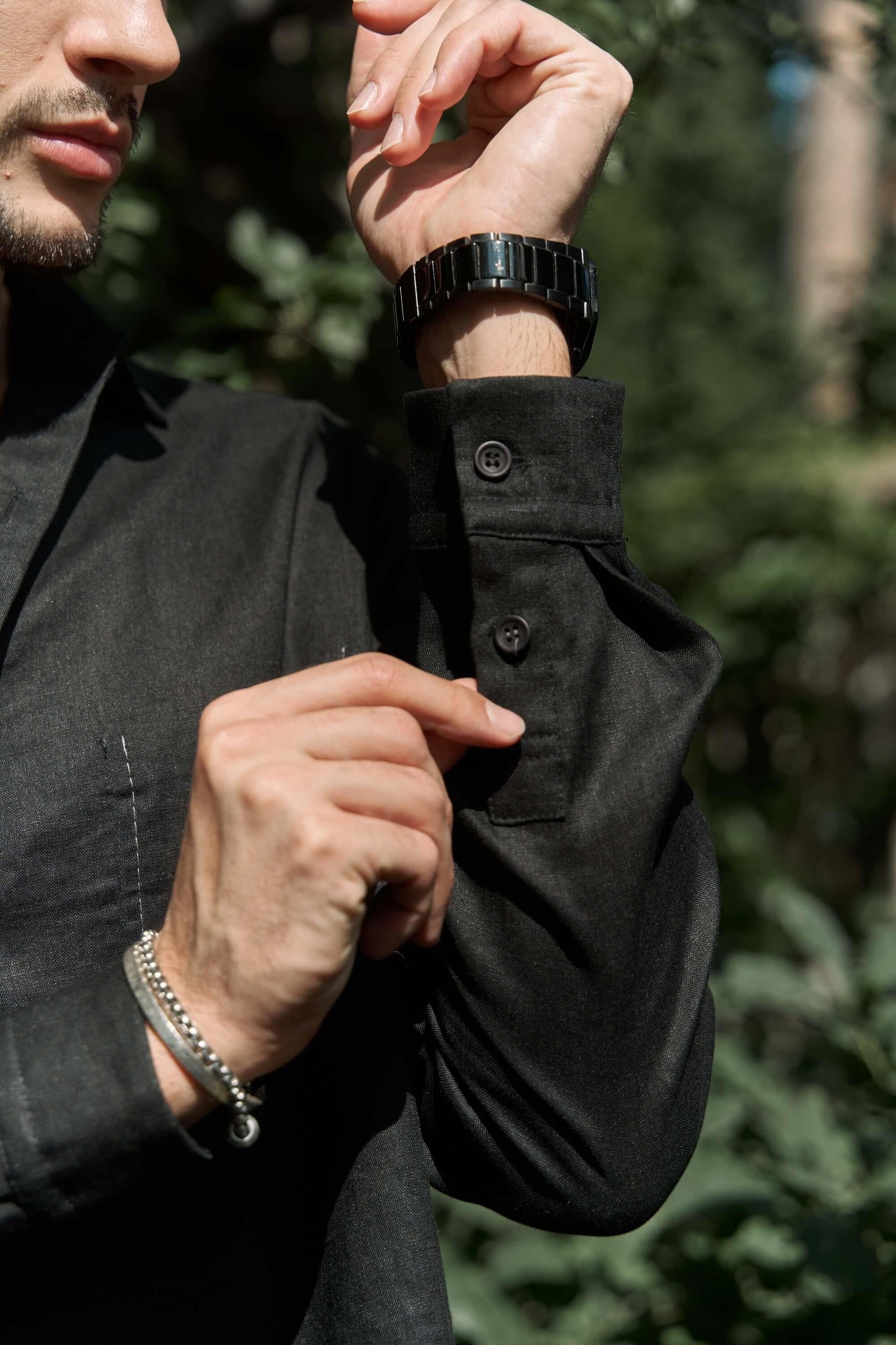 Ombretta Siyah Keten Oversize Erkek Gömlek