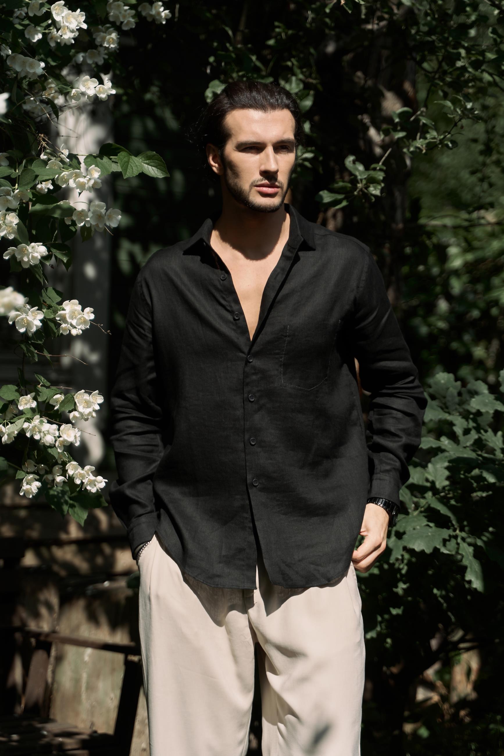 Ombretta Siyah Keten Oversize Erkek Gömlek