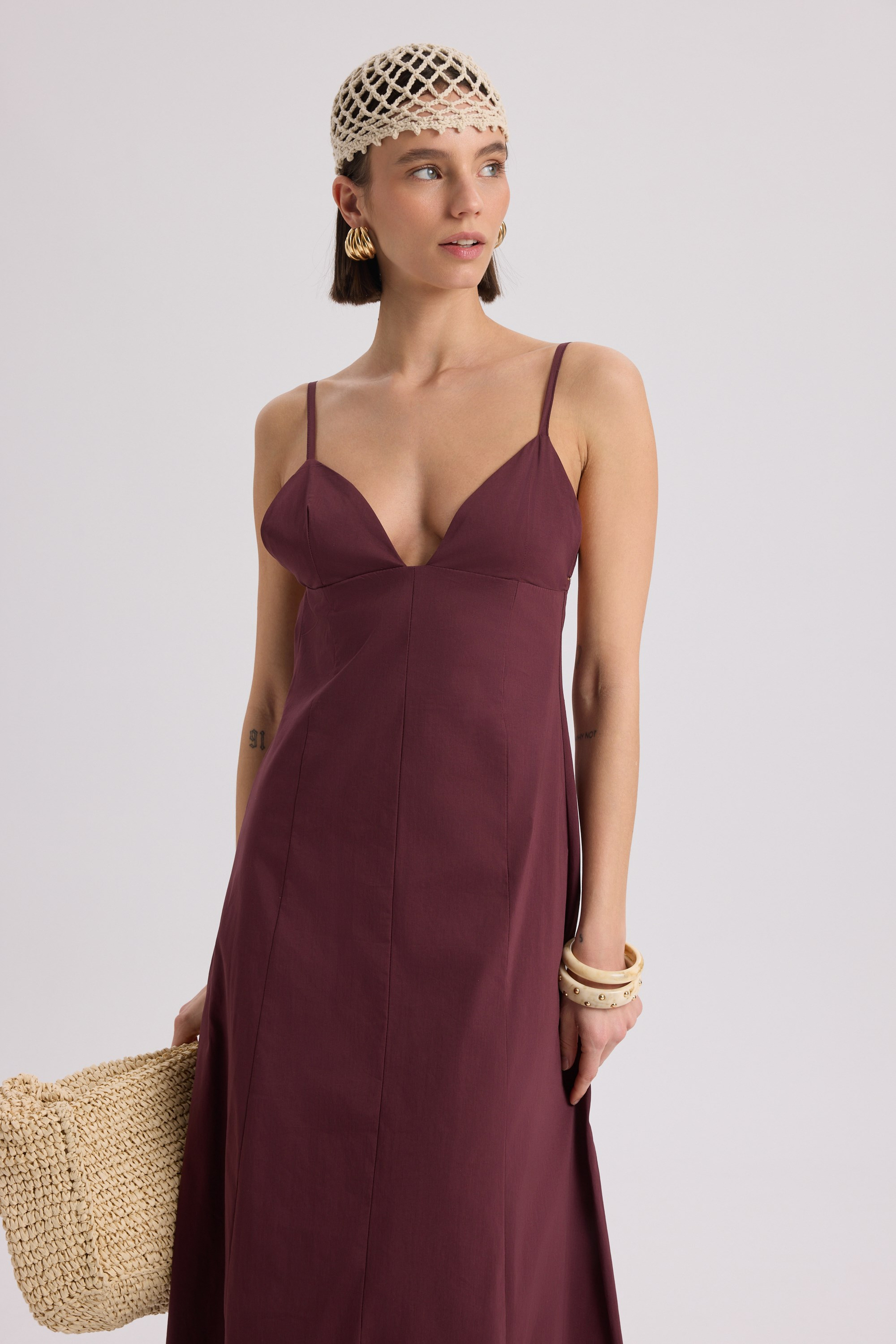 Onella Printed Burgundy Maxi Dress