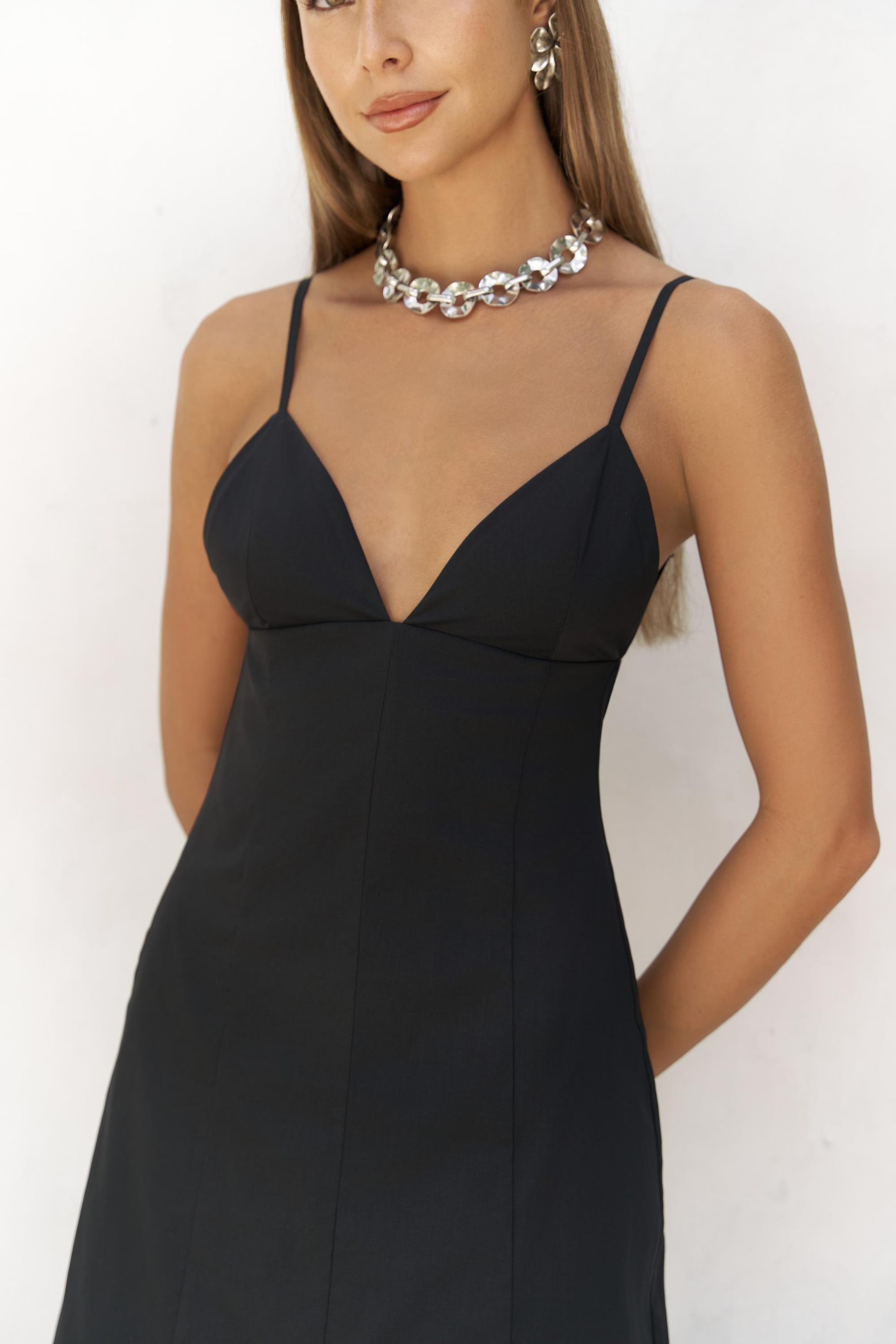 Onella Askılı Siyah Uzun Elbise