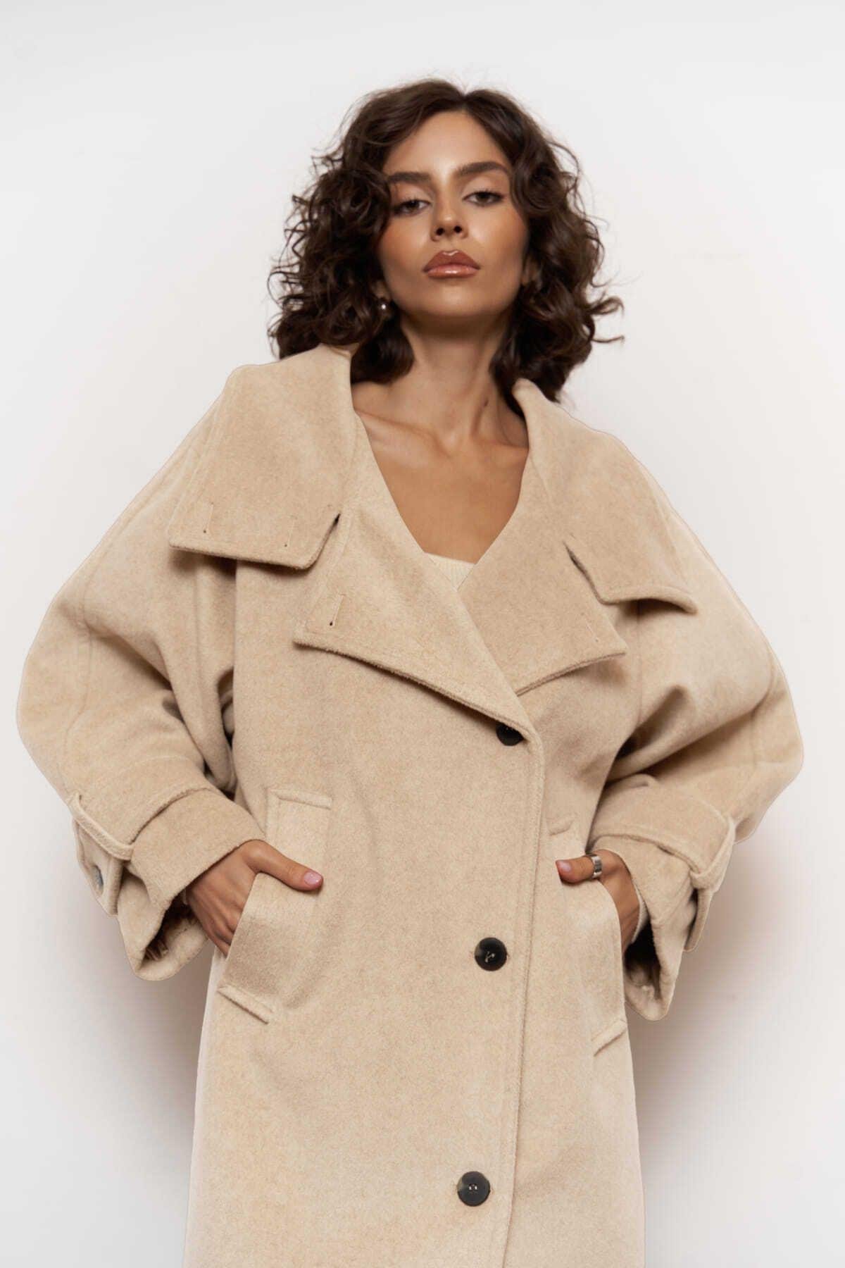 Onyx Taupe Kaşe Kaban