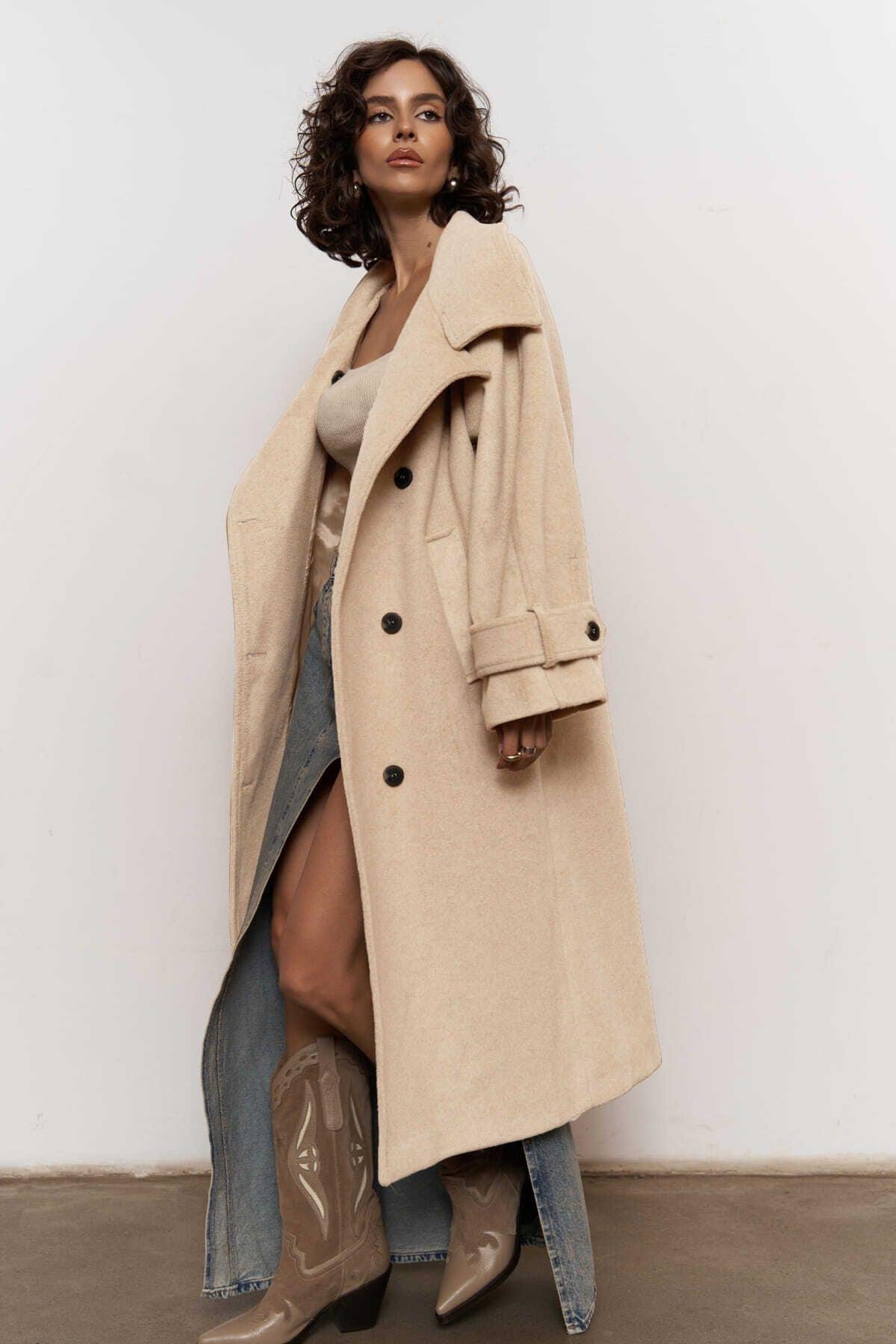 Onyx Taupe Kaşe Kaban