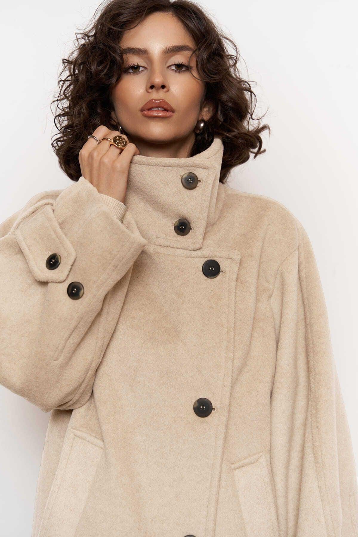 Onyx Taupe Kaşe Kaban