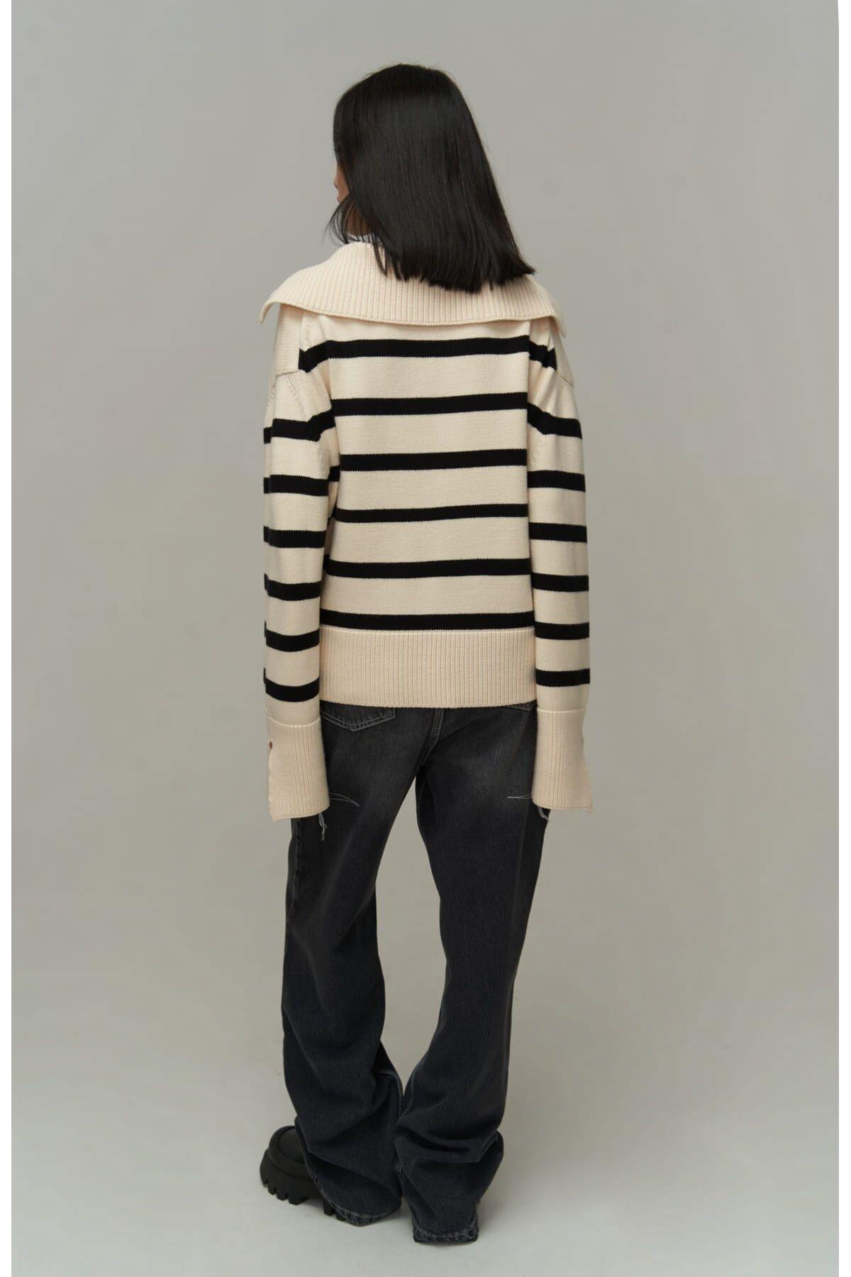 Mai Collection Opus Ecru Striped Sweater