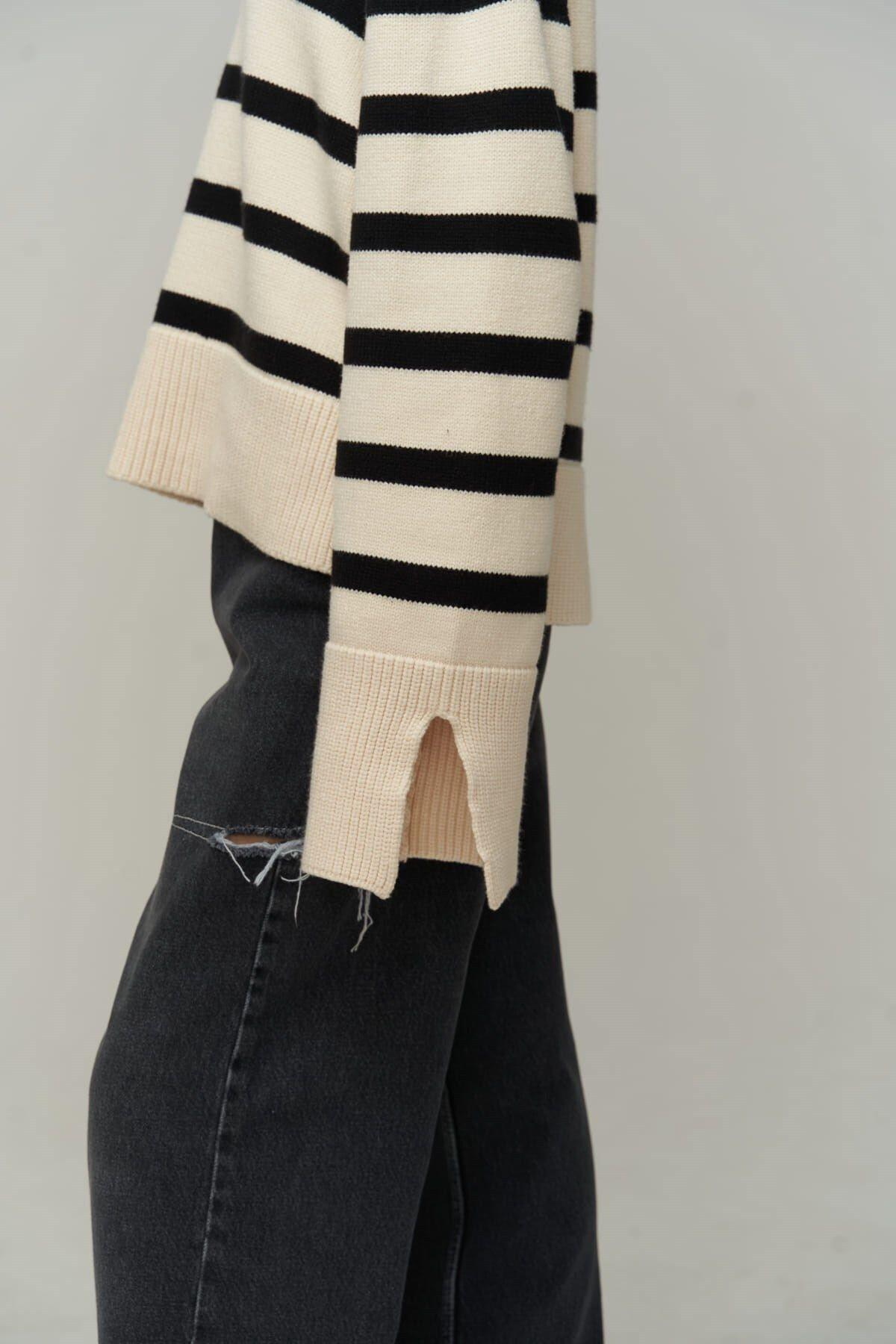 Mai Collection Opus Ecru Striped Sweater