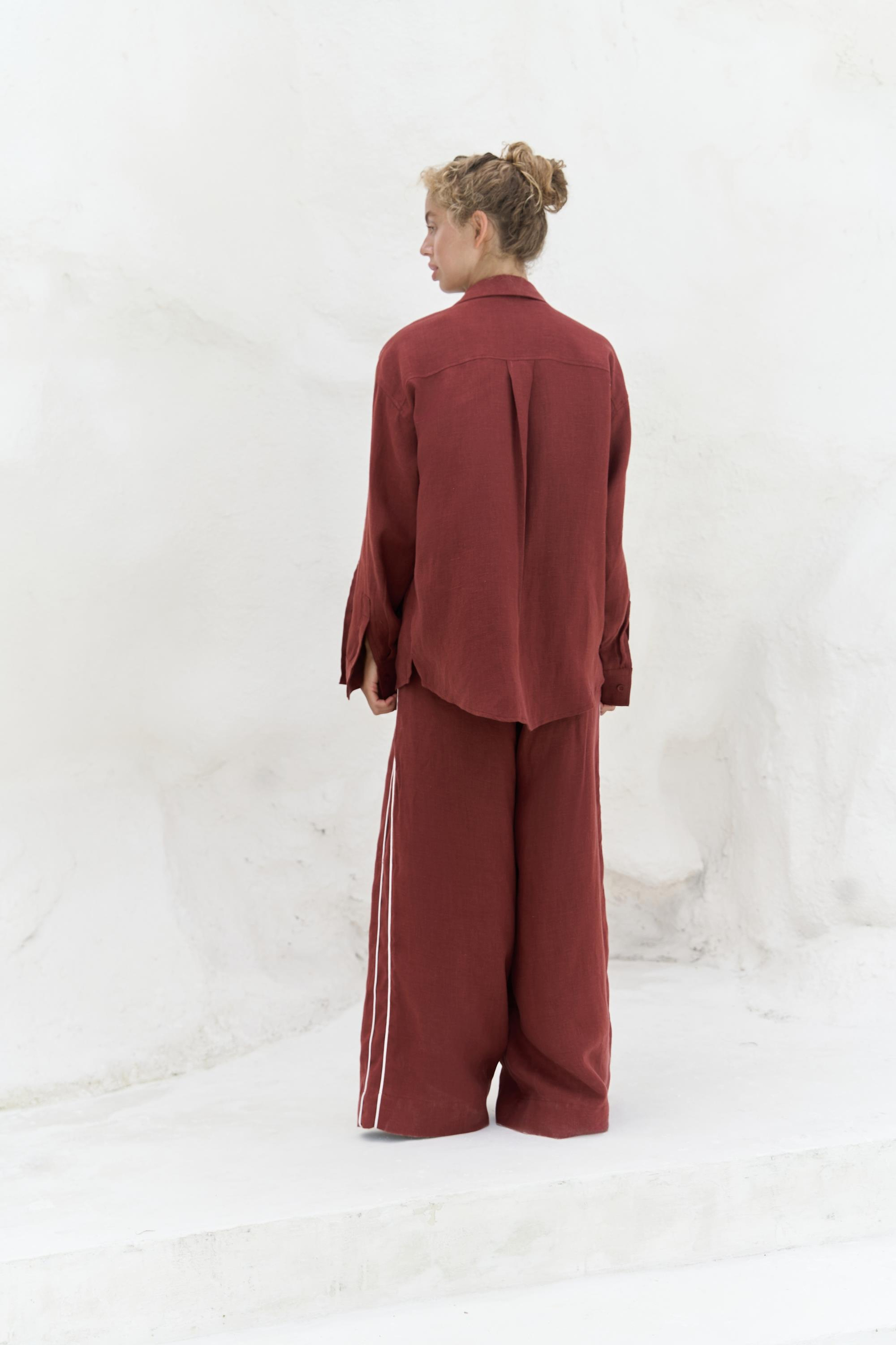 Orchidea Oversize Kiremit Keten Gömlek Takım