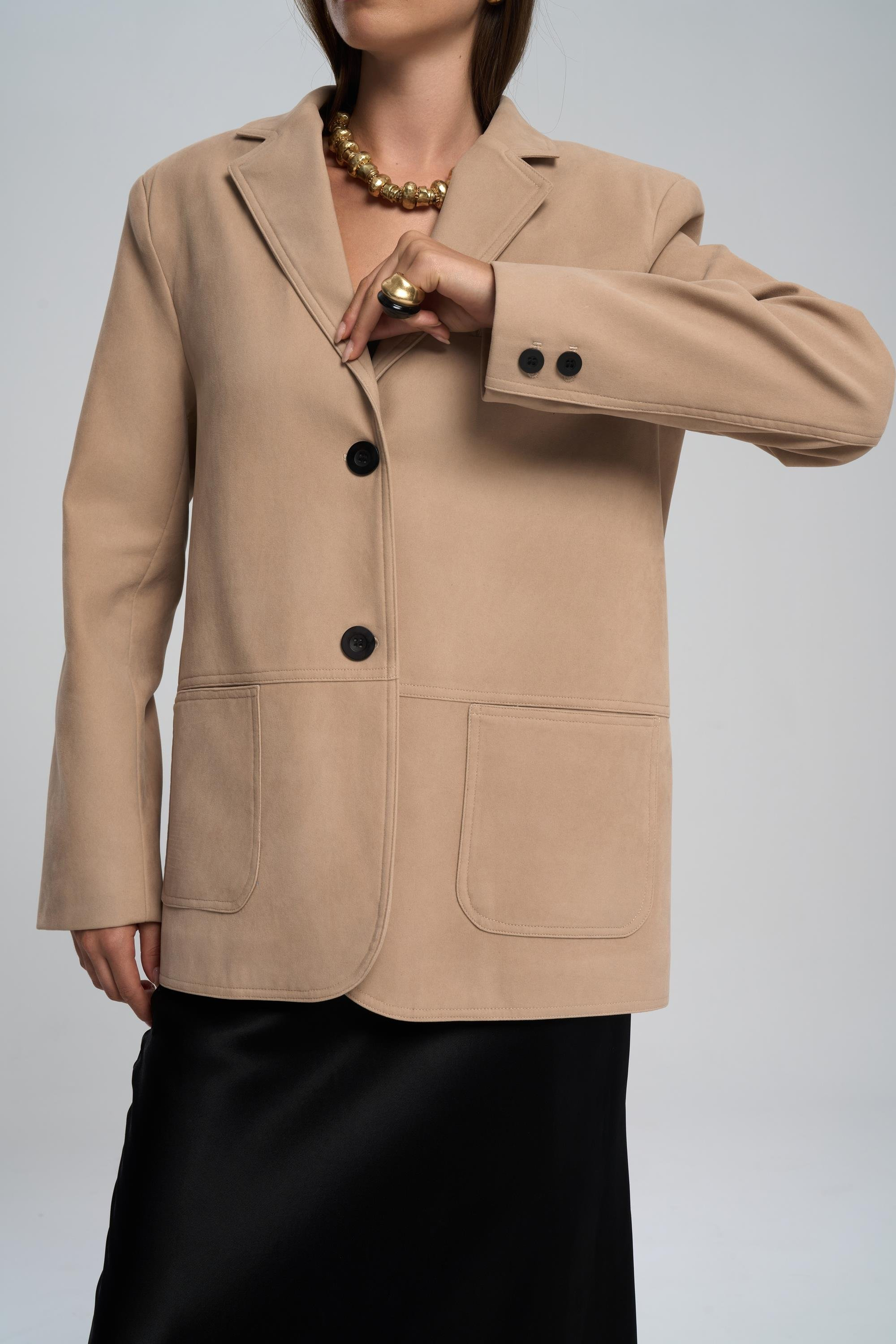 Orsina Yırtmaç Detaylı Bej Blazer