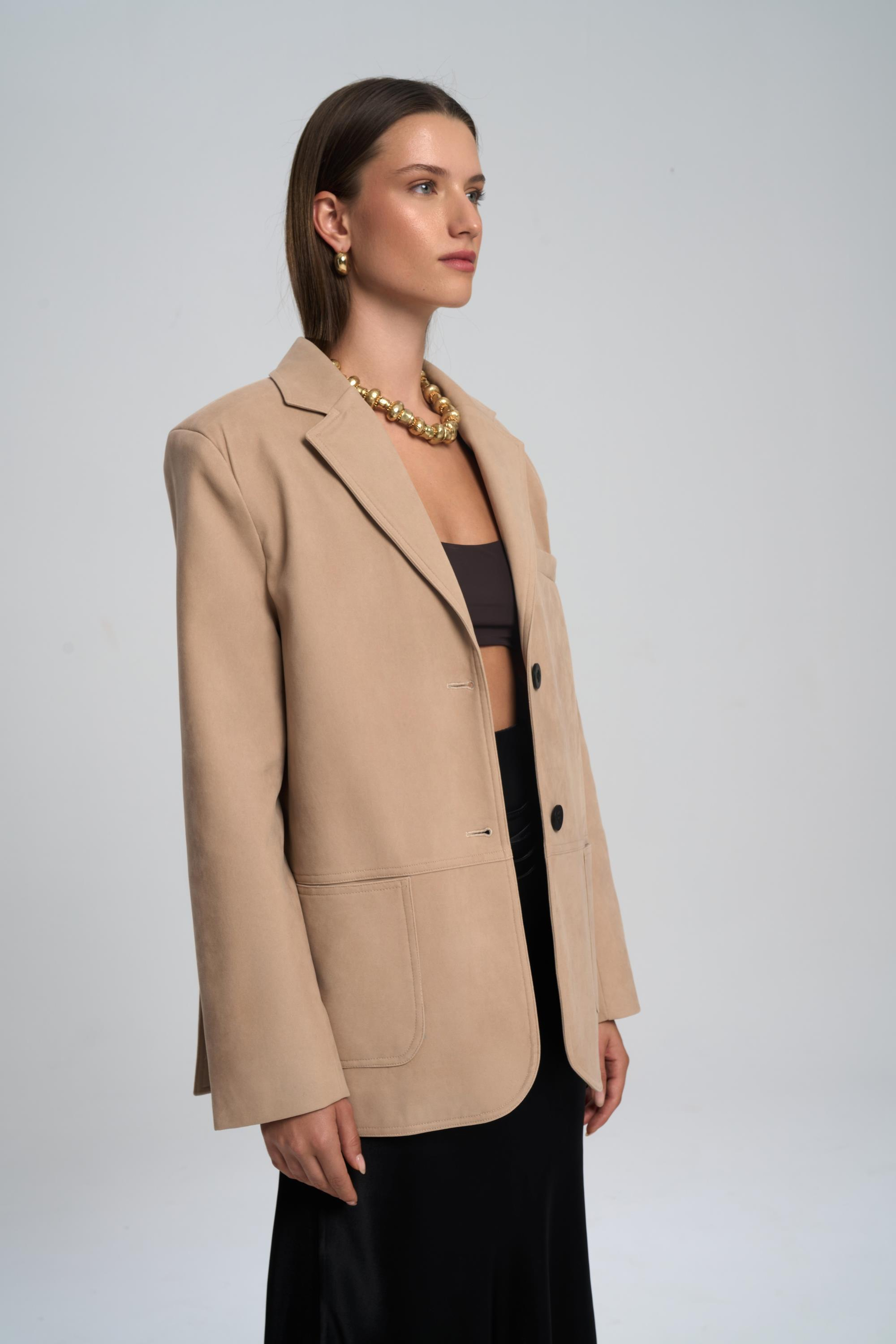 Orsina Yırtmaç Detaylı Bej Blazer