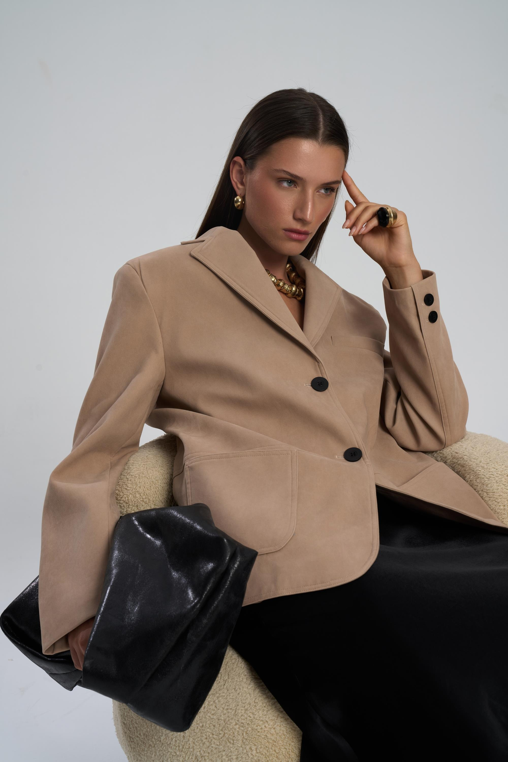 Orsina Yırtmaç Detaylı Bej Blazer