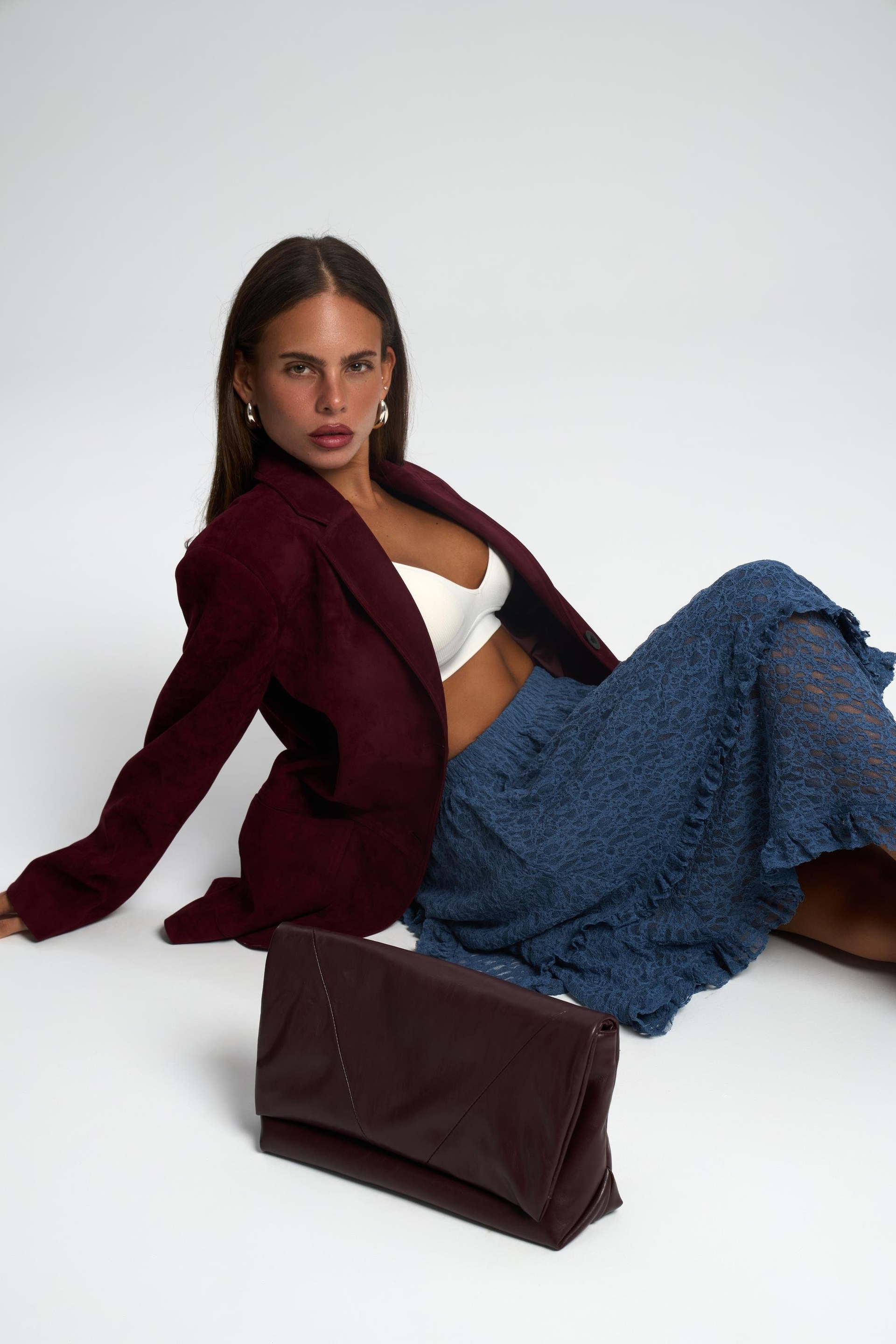 Orsina Yırtmaç Detaylı Bordo Blazer