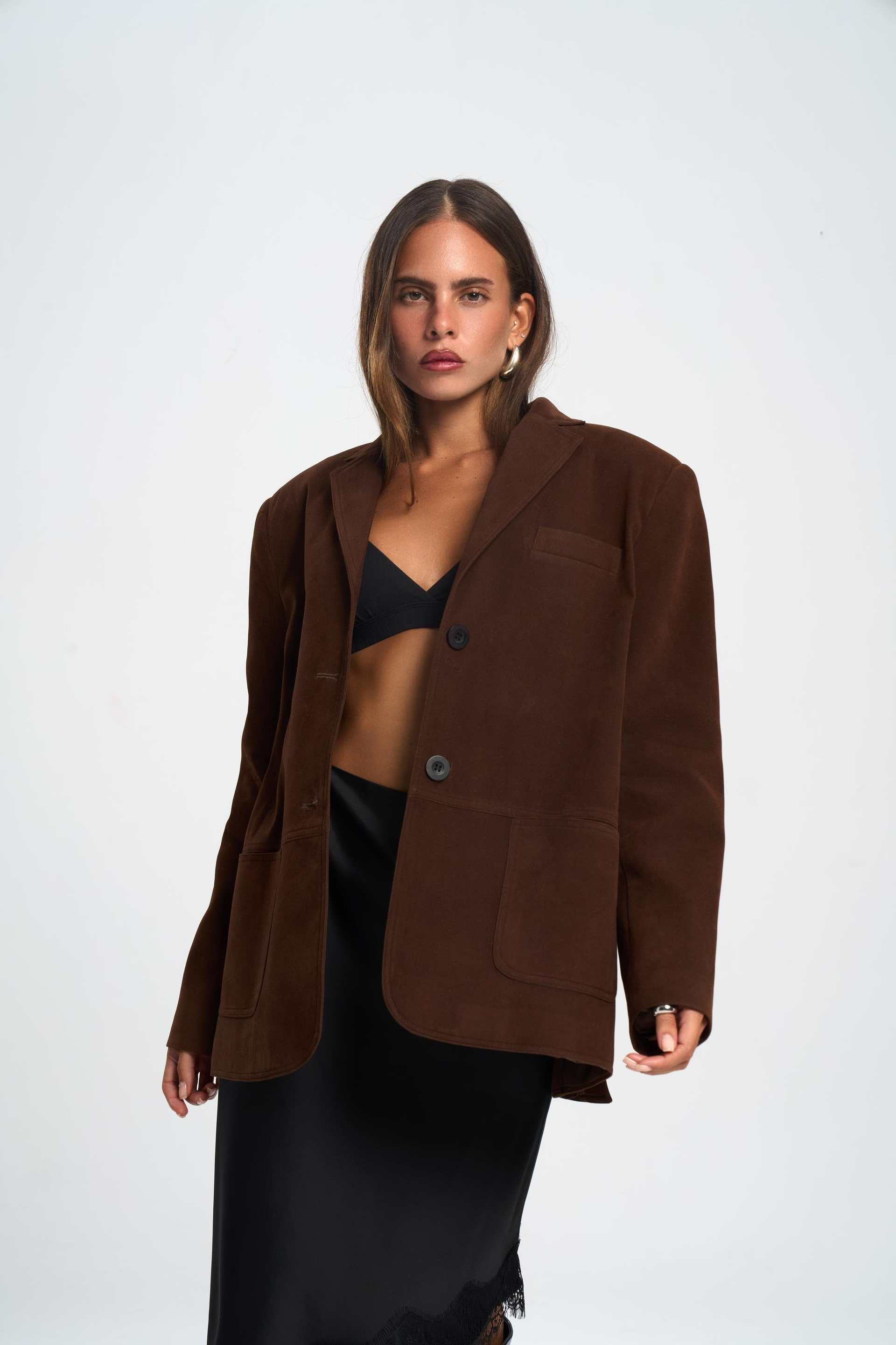 Orsina Yırtmaç Detaylı Kahve Blazer