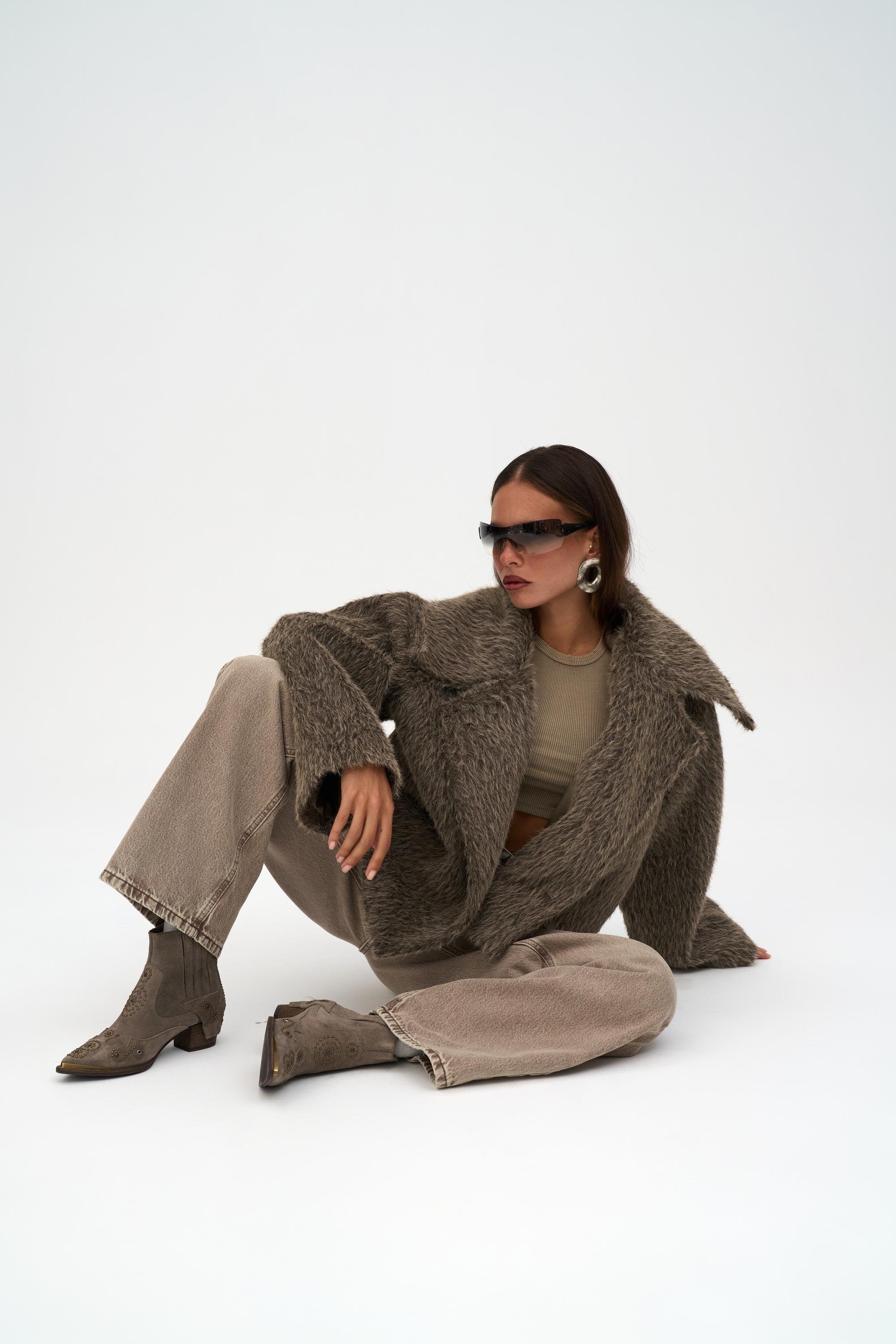 Orven Geniş Yaka Kısa Kahve Ceket