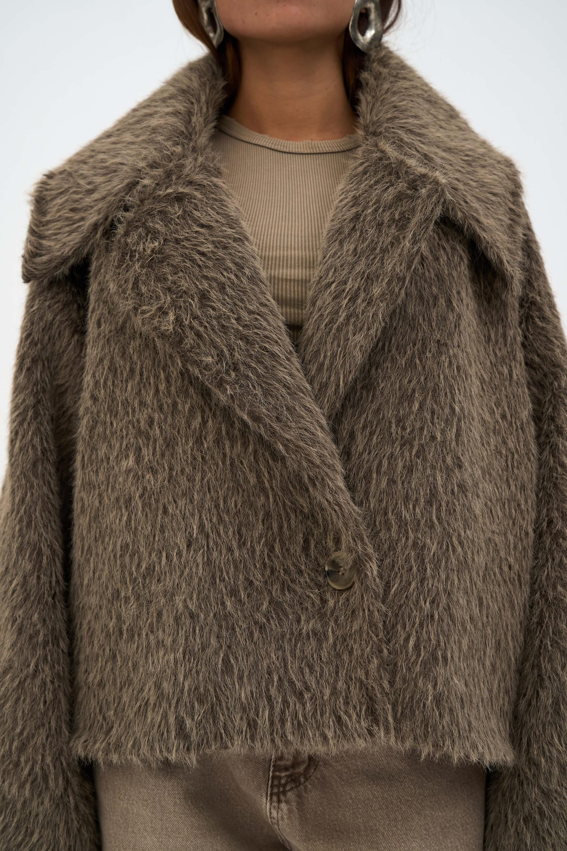 Orven Geniş Yaka Kısa Kahve Ceket