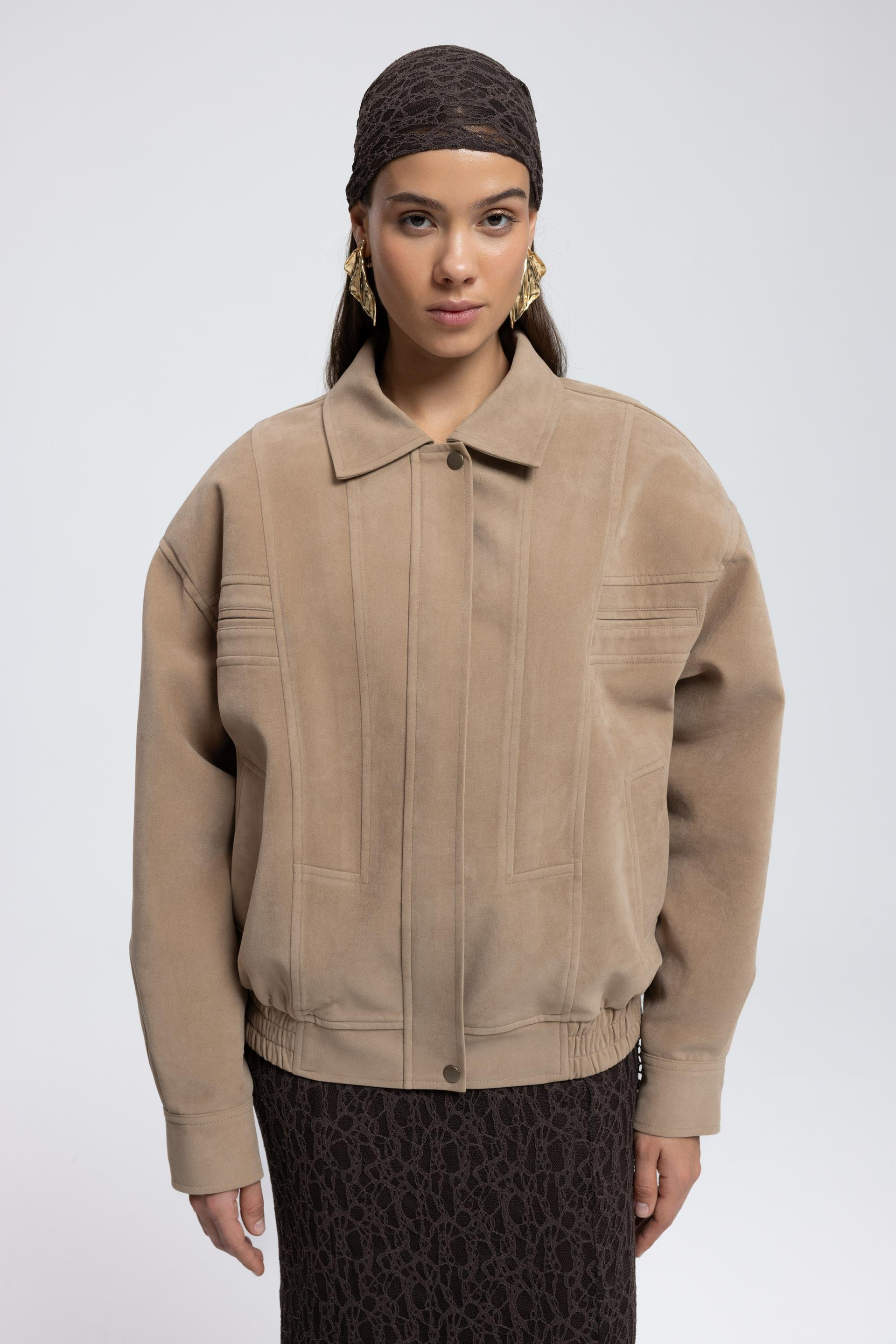 Osea Unisex Koyu Bej Bomber Ceket